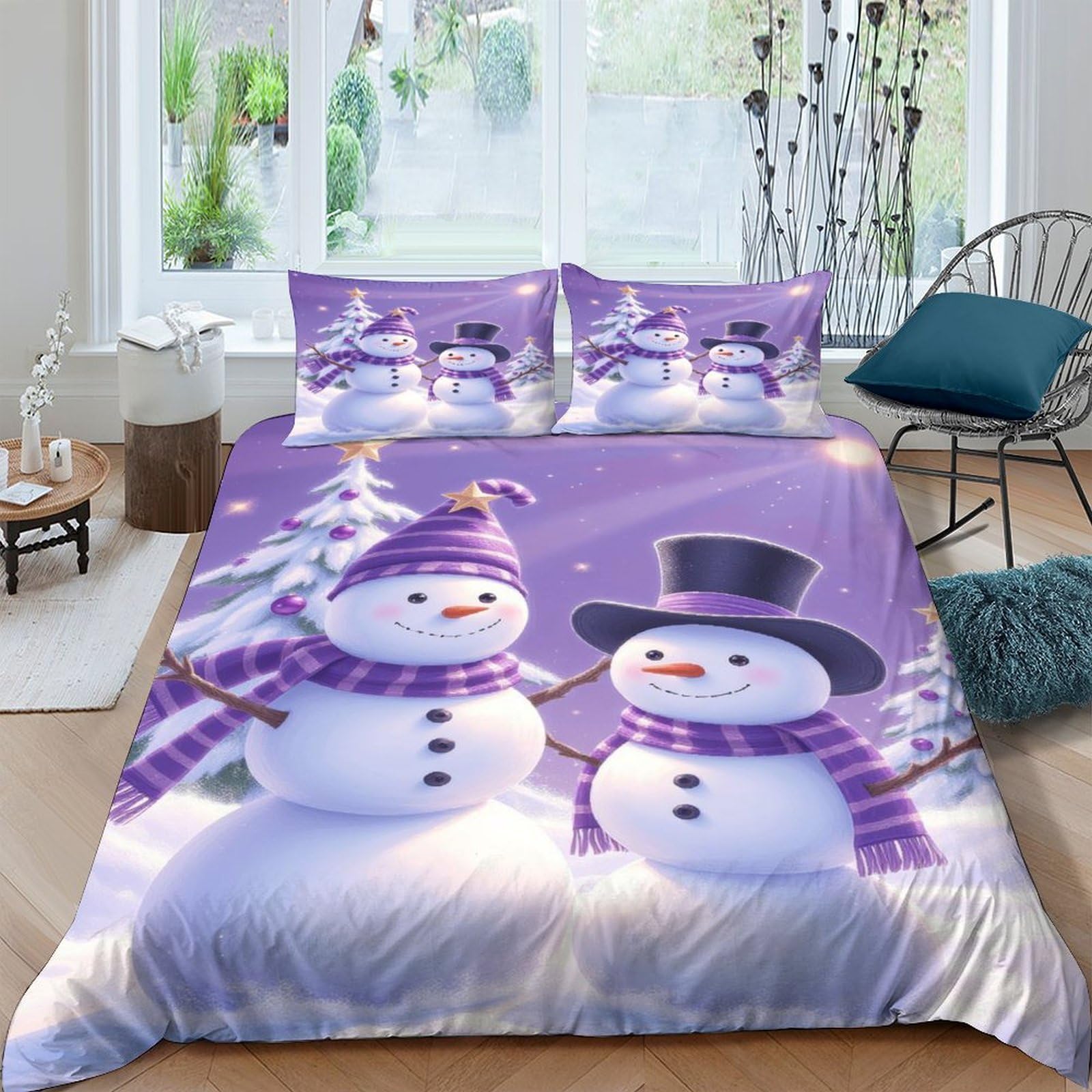 Ctjqhvkz Style-5 3D Printed Snowman Winter Scene Fitted Sheet Microfiber Anti-Slip Bed Cover For Bedroom Guest Room Decor Single（135X200cm）