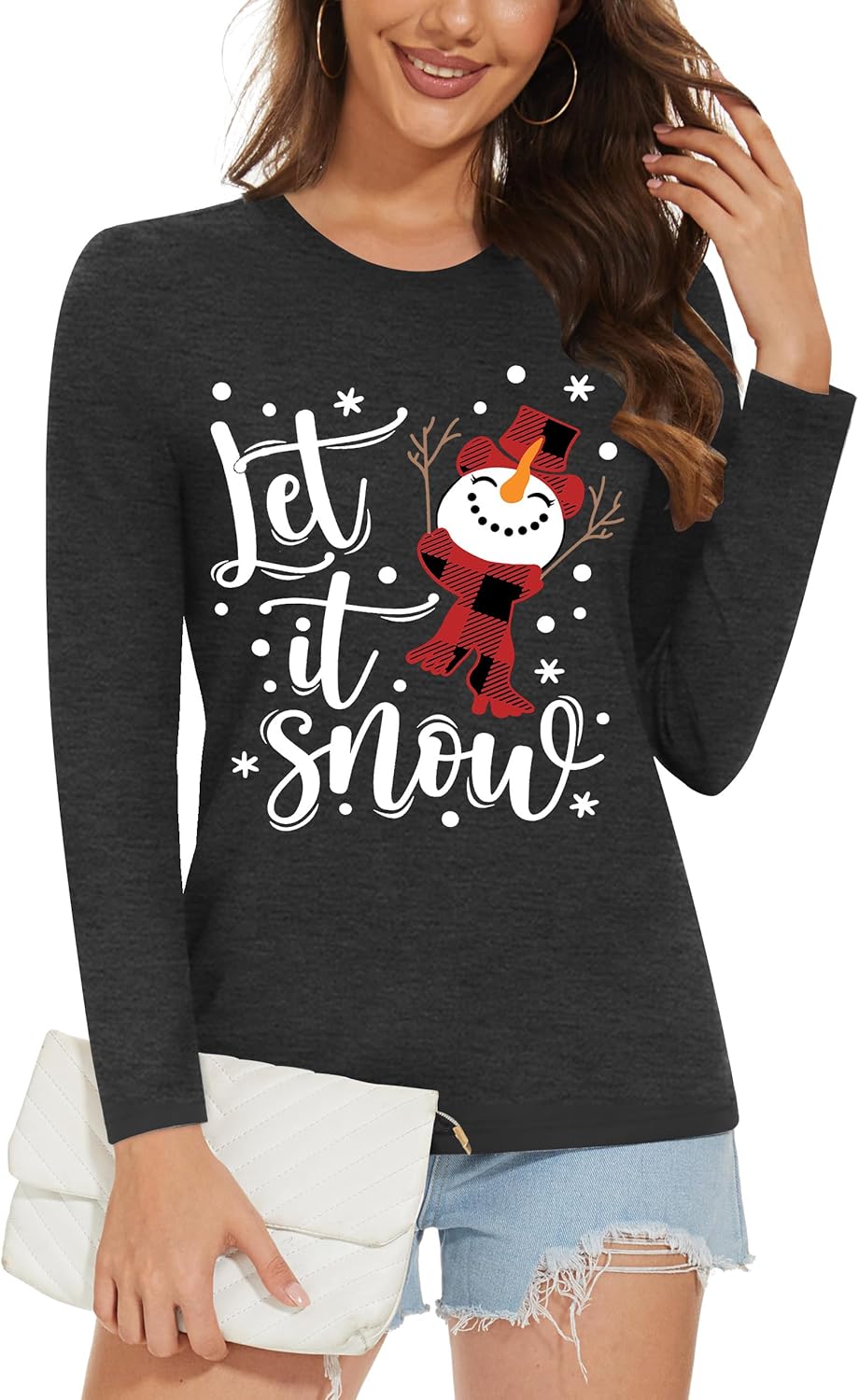 Christmas Shirts for Women: Merry Christmas Letter Print T-Shirts Xmas Tree Graphic Long Sleeve Tops - Image 4