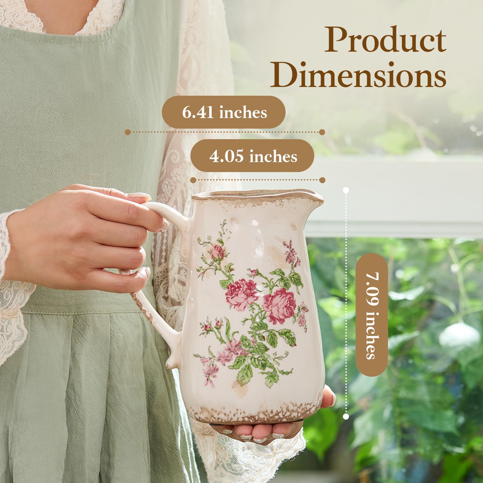 Amazon.com: Vintage Rose Flora Ceramic Vase with Handle, Retro Ice