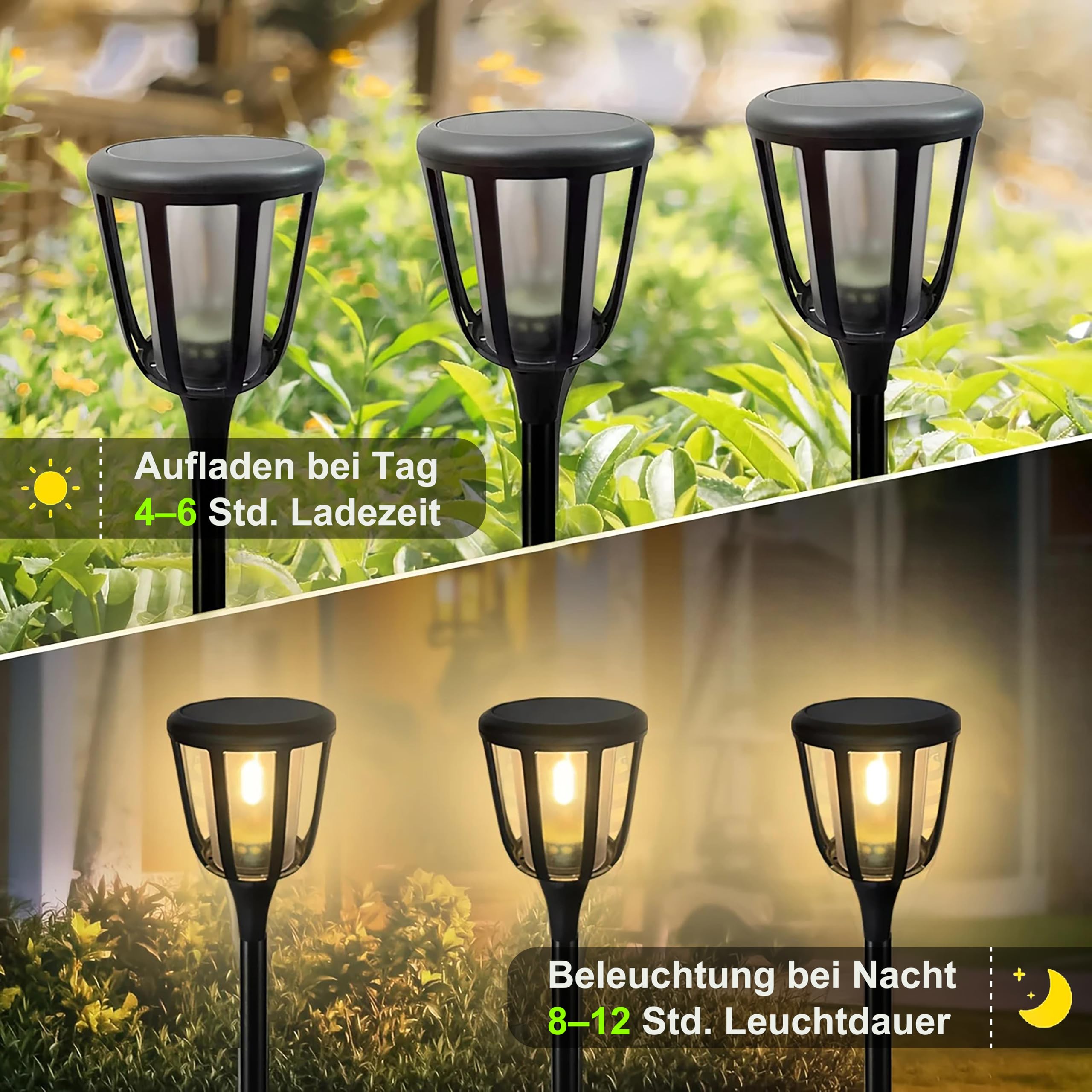 BOLD 2er Set LED Solarfackel mit Flammeneffekt - Garten Fackel Metall 149cm