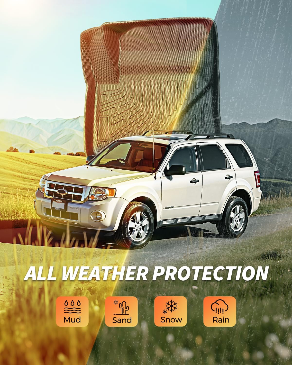 Floor Mats for Ford Escape 2009-2012, for Mazda Tribute & Mercury Mariner 2009-2011 Carpet Liner All Weather TPE Mats for Escape, Mazda Tribute & Mercury Mariner 2010 2011 Accessories