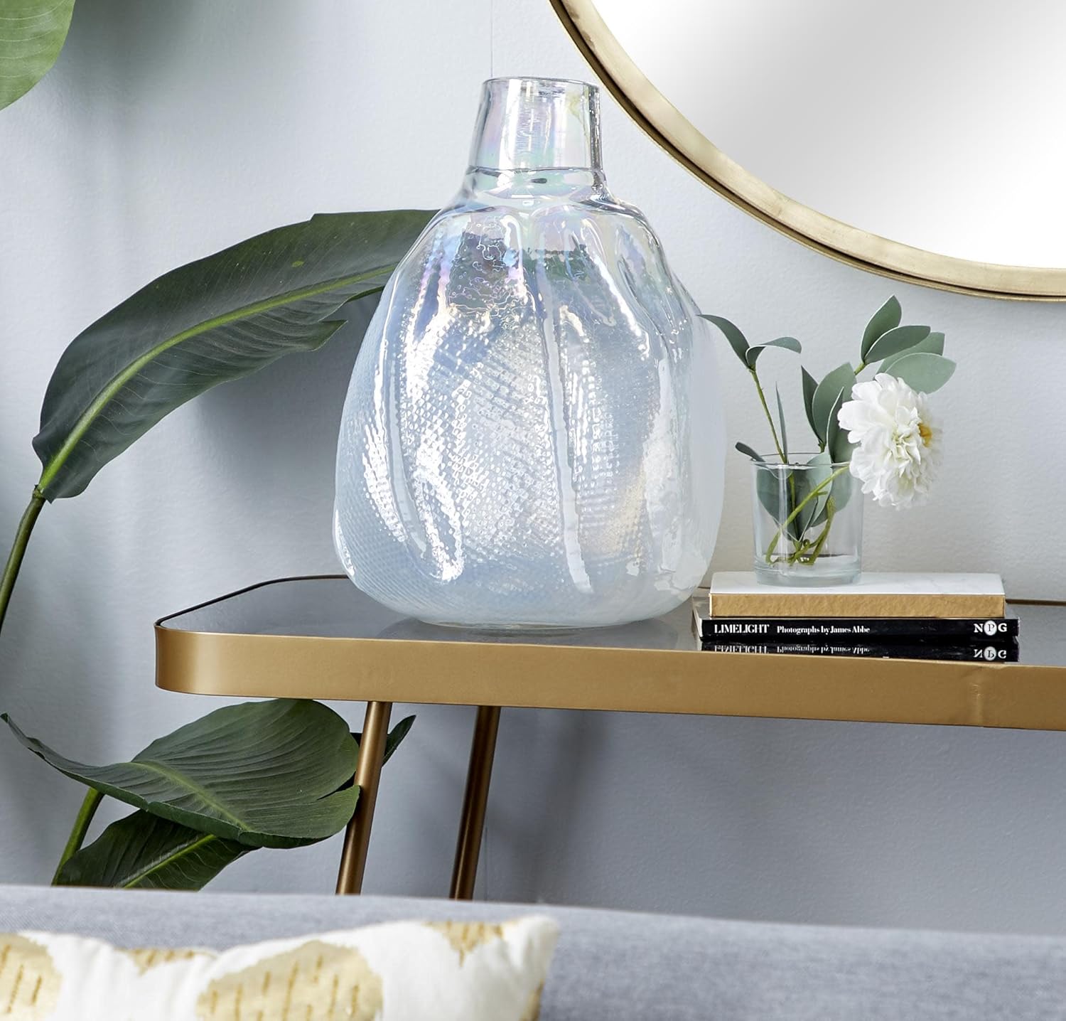 Deco 79 Glass Handmade Decorative Vase Blown Centerpiece Vase, Flower Vase for Home Decoration 9" x 9" x 14", White