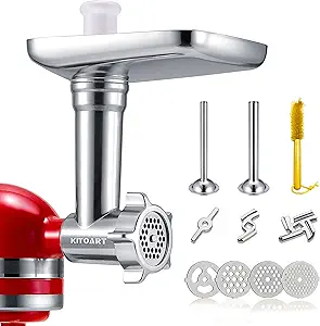 Metal Food Grinder Attachments for KitchenAid Stand Mixers, Meat Grinder, Sausage Stuffer, Perfect Mixer Attachment for KitchenAid Mixers, Silver(Machine/Mixer Not Included)