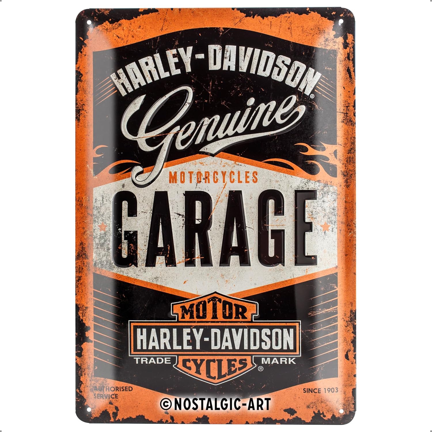 Nostalgic-Art 22238 Harley-Davidson Garage, letrero de hojalata, metal, colorido, 7.9 x 11.8 in