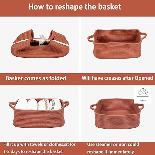 Miniatura 7 de Cesta de almacenamiento de cuerda de algodón tejida con asas para estantes, armario, gato, perro, canasta de juguete poco profunda, cesta