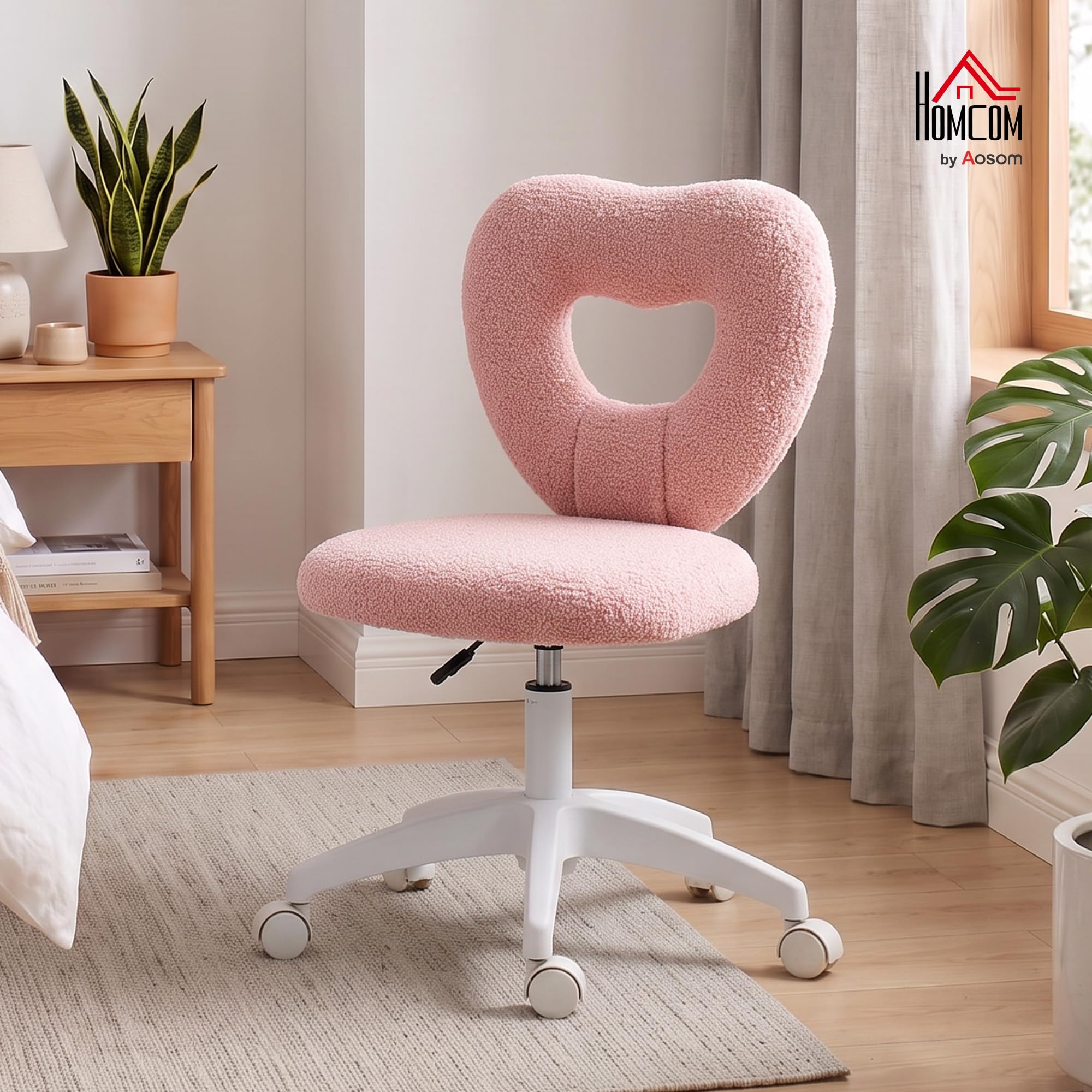 HOMCOM Chaise de Bureau sans accoudoirs, réglable en Hauteur, Rose