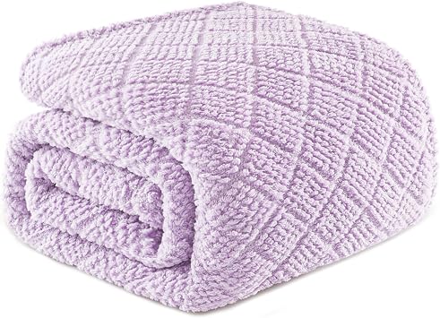 Whale Flotilla Fuzzy Fleece King Size Blanket for Bed, 230x264 CM Soft Fluffy Jacquard Waffle Blankets for All Season, Lightweight and Warm, Lilac