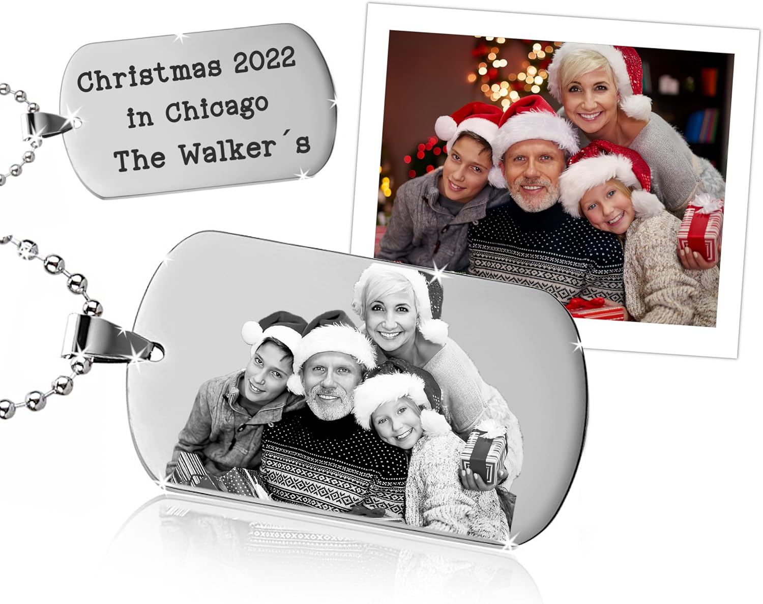 Personalized Photo Engraved Dog Tag | Pendant With Necklace | Stainless Steel | Silver | Special Jewelry Gift 4 Wedding Family and Love | Customized | Most Beautiful Memory