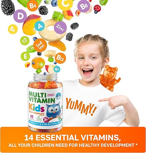 Miniatura 2 de Gomitas multivitamínicas para niños, 14 vitaminas esenciales, suplemento diario para mayores de 2 años, vitamina A, C, D, E, vegetariana B6 y B12,