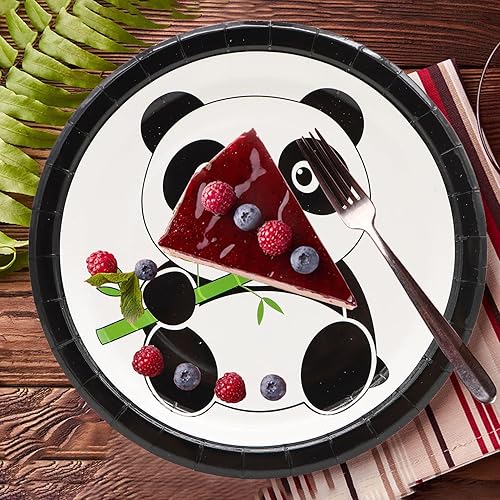 Miniatura 6 de AMZPTBOY 40 piezas de suministros para fiesta de cumpleaños de panda, platos de papel de panda bebé, juego de vajilla de panda de 7 pulgadas, platos