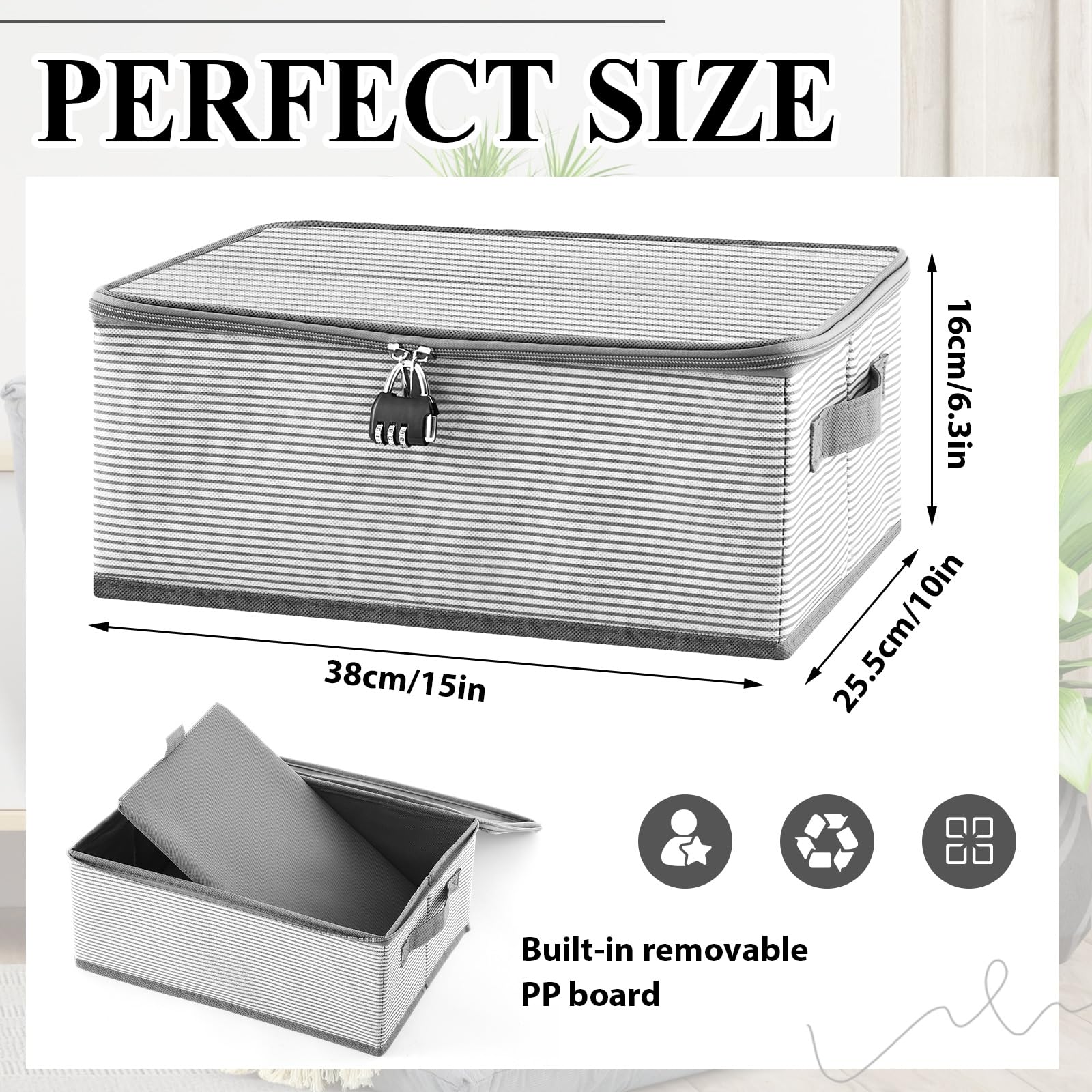 Briwooody Discreet Lockable Adult Toy Bag Storage Organizer Toy Bag Storage Bins with Zipper Lid 15 x 10 x 5.9 Inches Toy Storage Organizer Case for Women and Men Clothes Container(Gray Stripes)