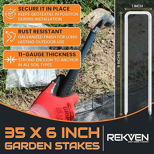 Miniatura 6 de Tela y contrapiso para paisajismo de entradas, 30 x 12.5 pies, barrera de geotextil tejida resistente con 35 grapas para proyectos de jardín al aire