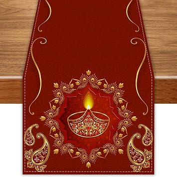 Diwali Table Runner Diwali Tablecloth Diwali Decor Indian Diwali Home Kitchen Dining Room Table Decorations and Supplies for Home 13x72 Inch