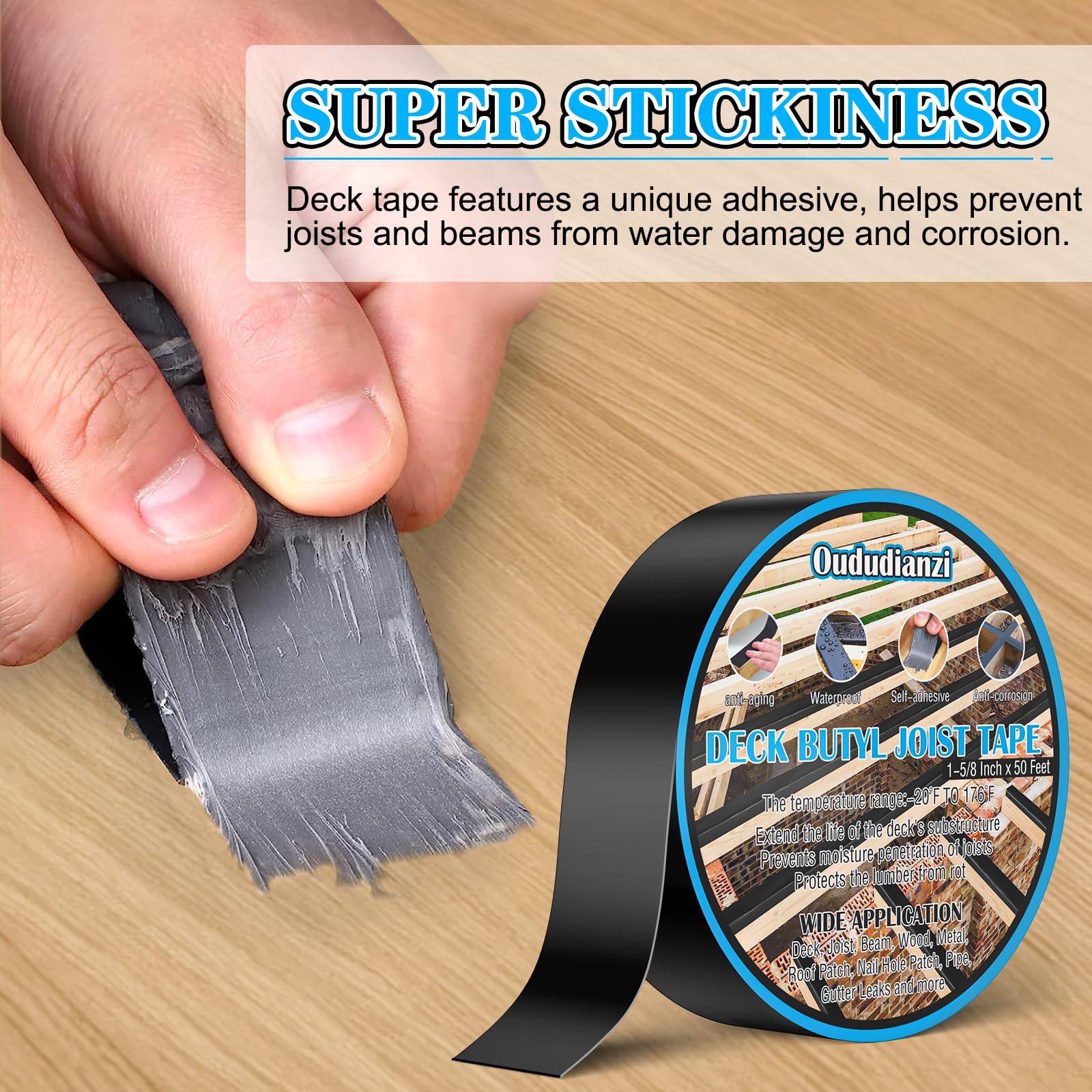 10-Pack Deck Joist Tape – 1-5/8" X 50' Butyl Tape For Waterproofing & Anti-Corrosion, Extends Deck Life, Easy To Apply