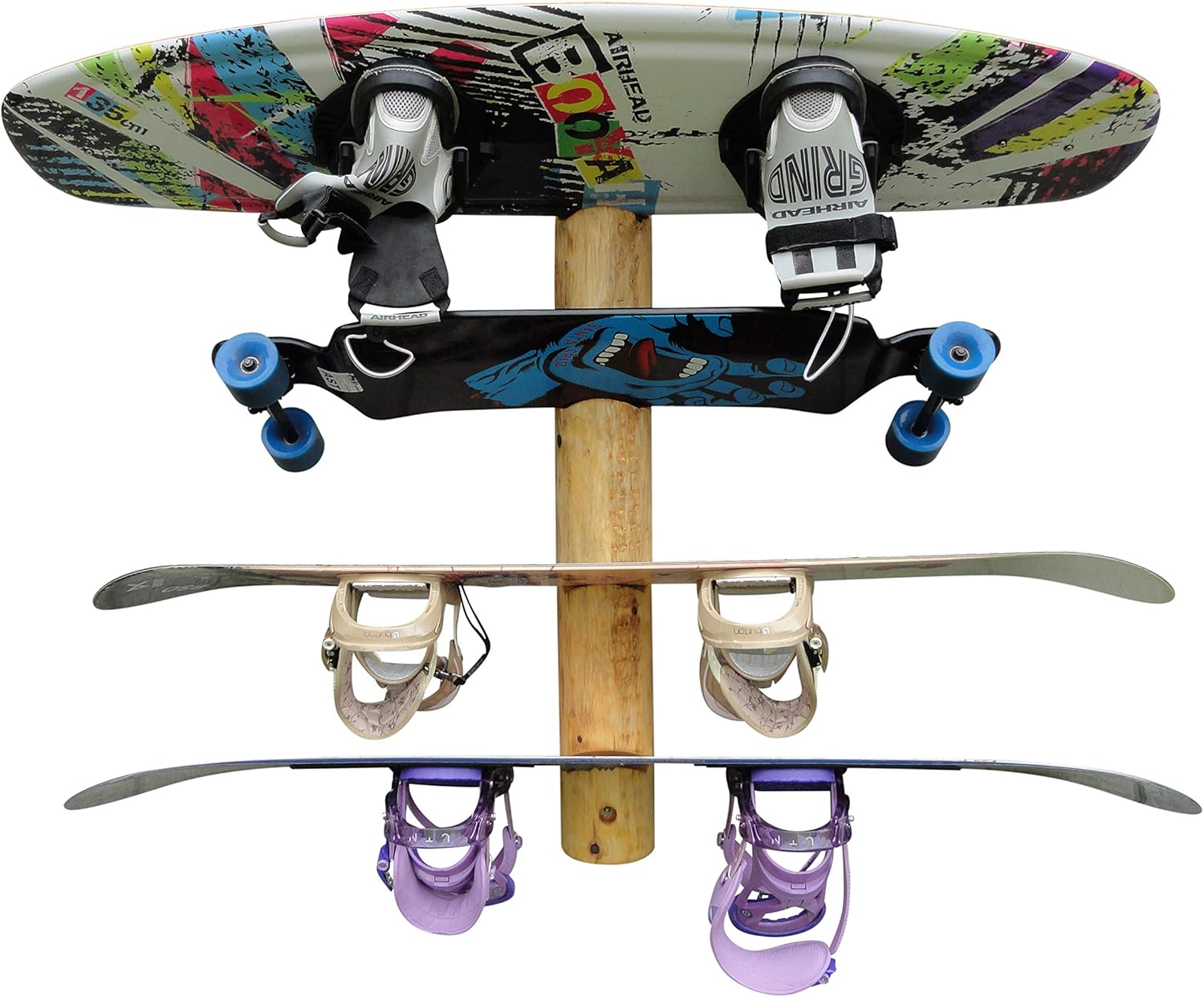 4-Place Wall-Mounted Snowboard Log Rack, Vertical Snowboard Wall Mount for Garage, Indoor/Outdoor Board Storage – Natural