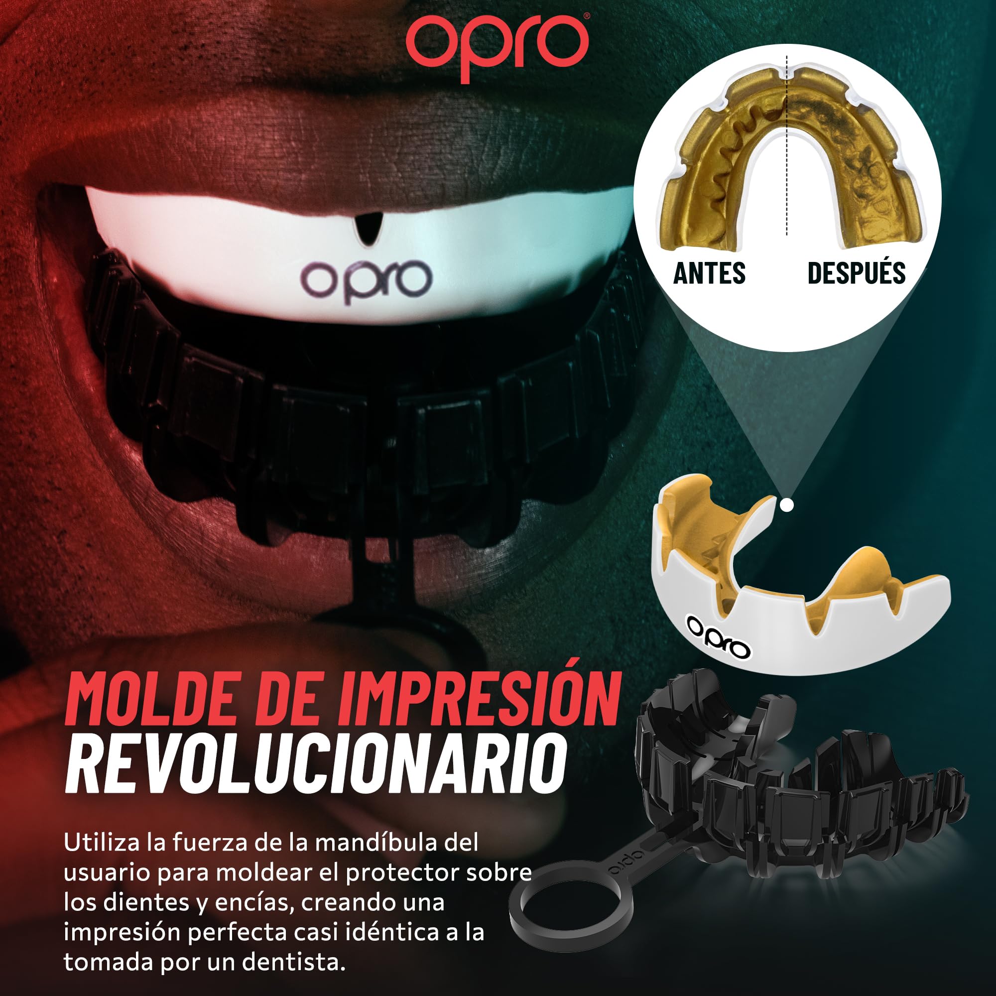 OPRO Protector Bucal Instant Custom-Fit para Brackets - Adultos (10+ Años) - Bucal para Boxeo, MMA, BJJ, Rugby y Hockey - Autoajustable - con Garantía Dental Incluida