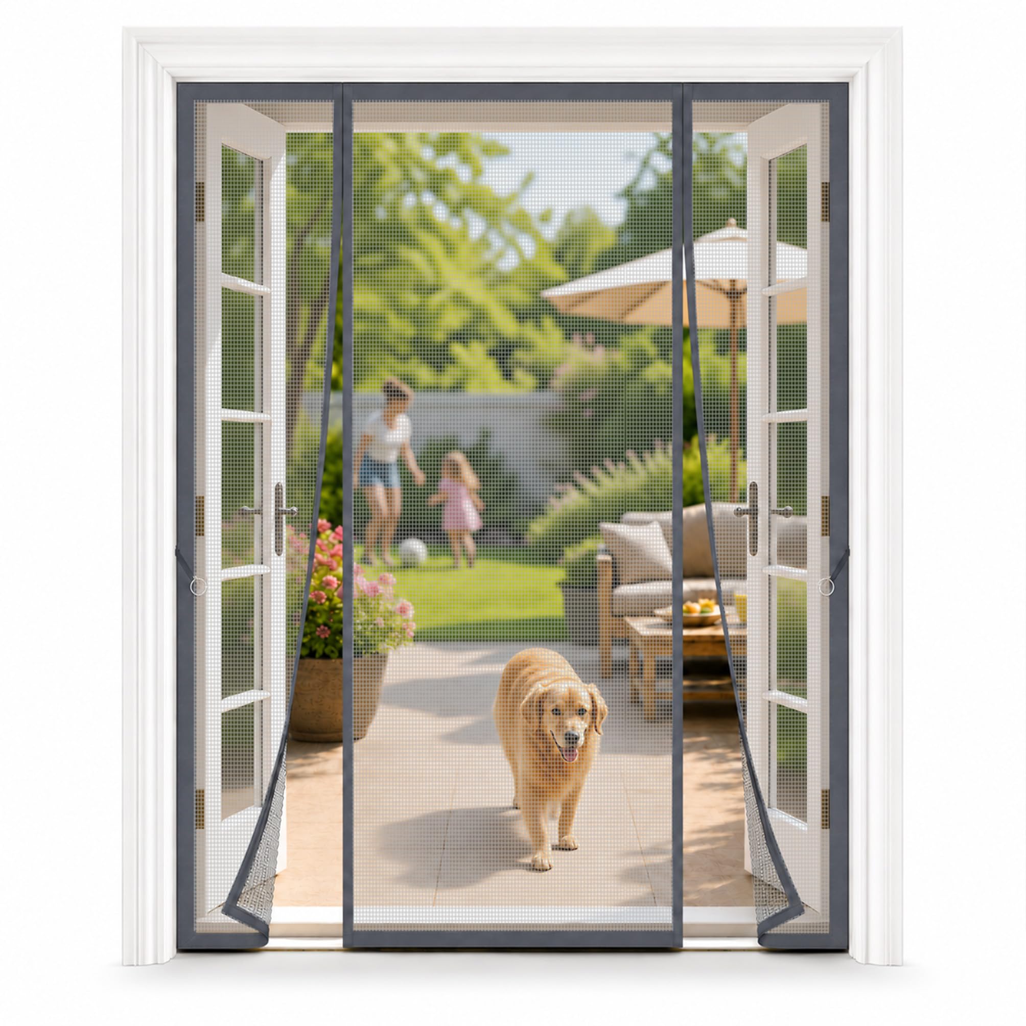Magnetic Screen Door for Double Doors Grey 185x225cm Pet Friendly Magnetic Screen Door with Removable Mesh for Seasonal Cleaning Sliding Glass Doors Warm Weather Ventilation