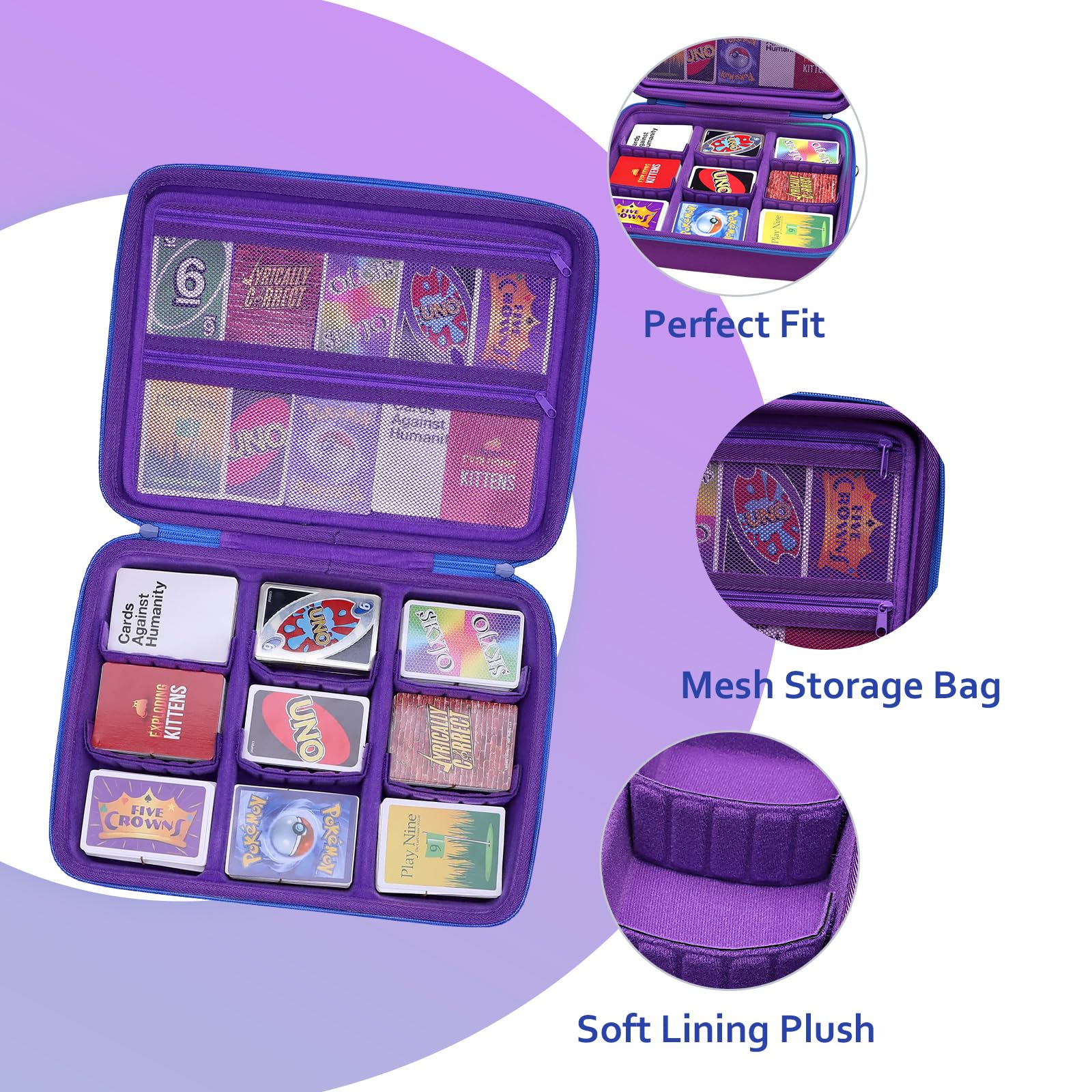 XANAD Card Game Case Fits 3000+ Cards, Fits for Baseball Sports playing card/UNO/playing card Against Humanity Card Game and All Other Card Games Expansions (Purple)