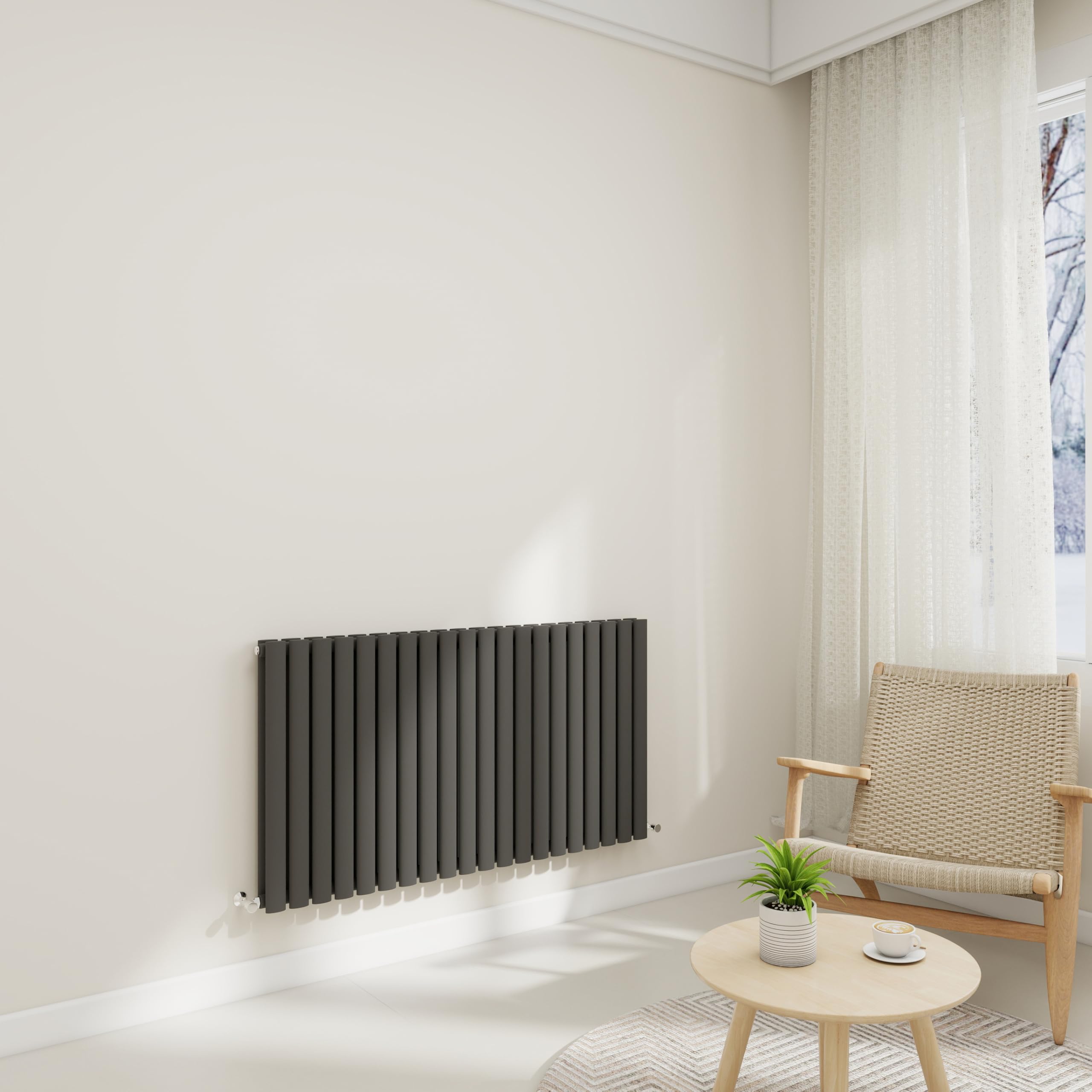 Horizontal Stylish Traditional Column Radiator, 600x1180mm Column Rads Anthracite Oval Column, Double Panel Modern Radiator for Bathroom/Living Room,Central Heating Heater, Grey Radiator
