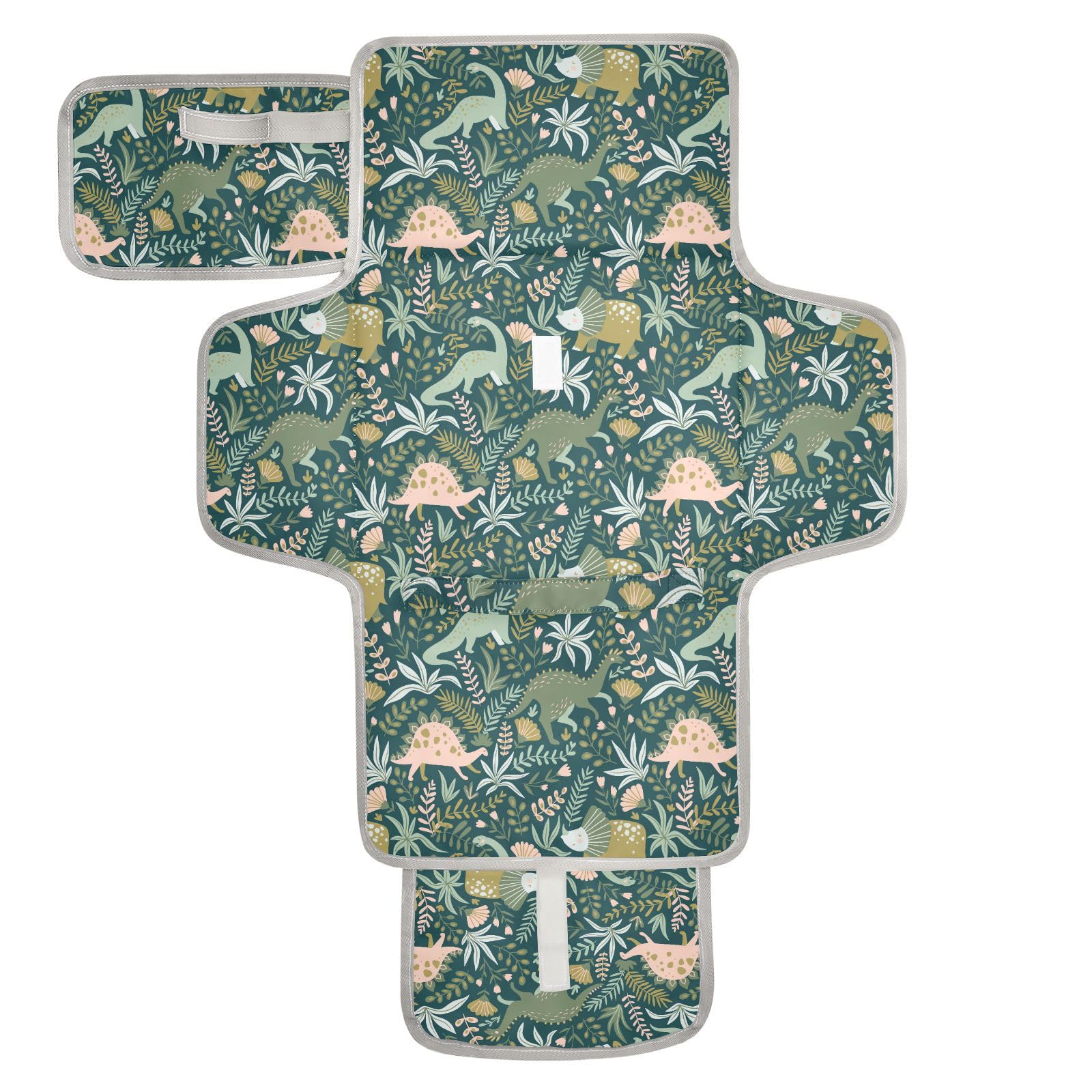 Dinosaurs Tropical Leaves Portable Diaper Changing Pad for Baby Waterproof Foldable Changing Mat Diaper Change Mat with Built-in Pillow for Beach Travel Park Shopping