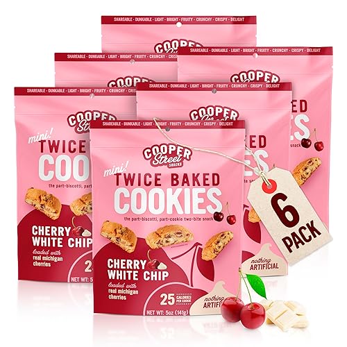 Cooper Street Cookies All Natural - Galletas crujientes horneadas dos veces sin frutos secos ni lácteos estilo biscotti 5 onzas trozo blanco cereza