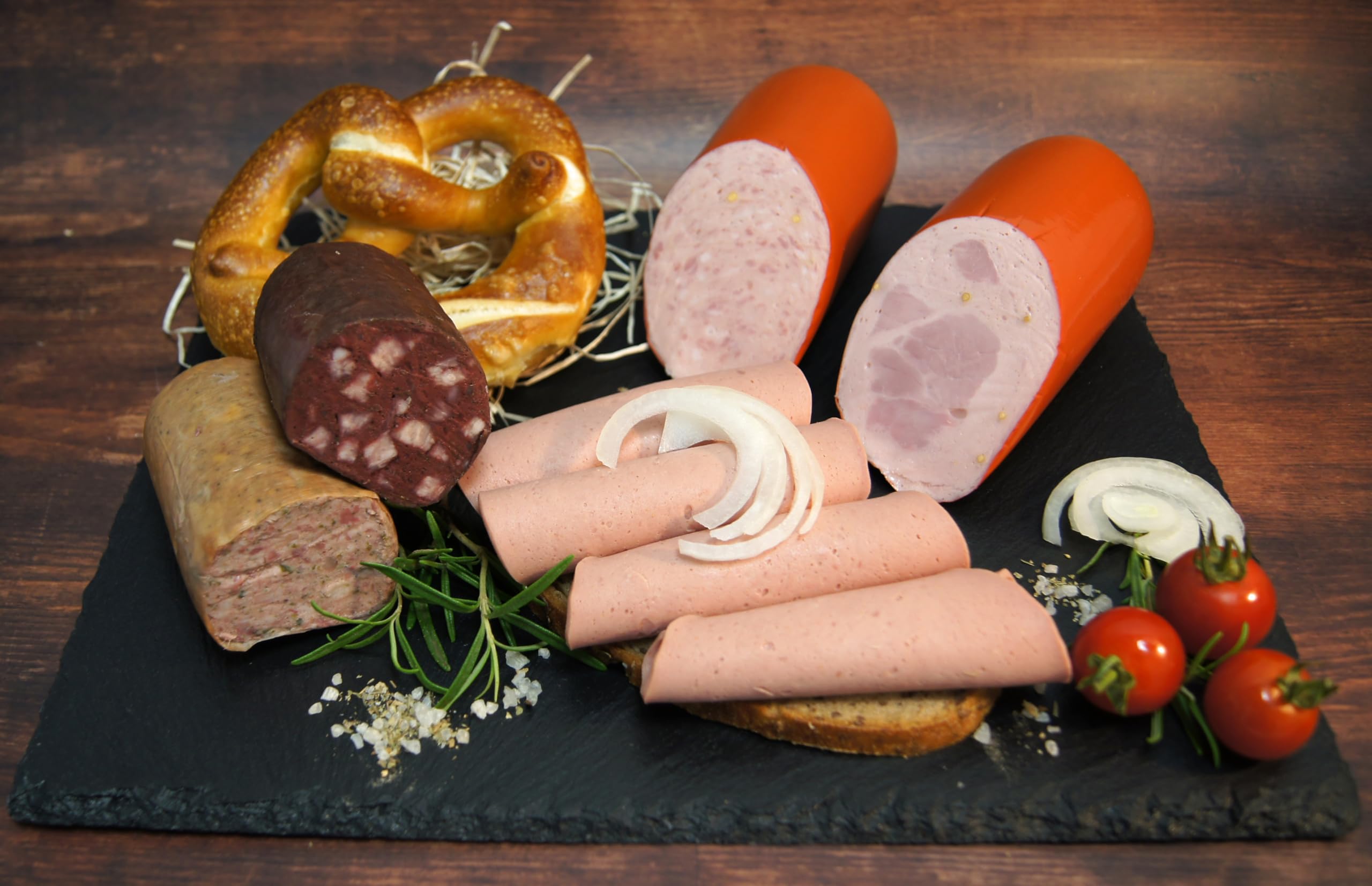 Hausmacher Wurstpaket Brotzeit Set | Leberkäse | Kalbfleisch-Leberwurst geräuchert | Bierschinken | Teewurst | Käse 975 g