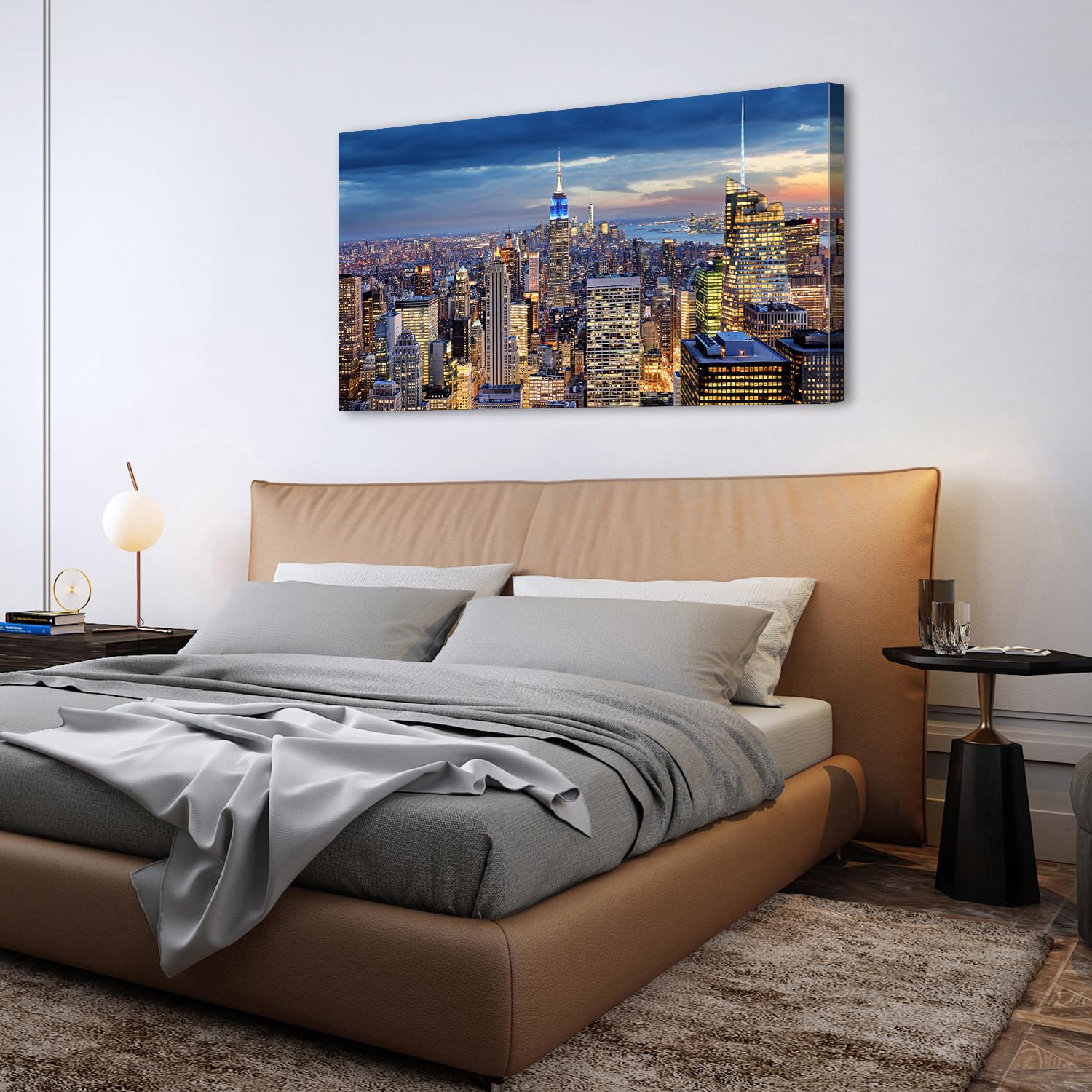 Large New York City Wall Art NYC Skyline Wall Decor Sunset Skyscraper Picture Manhattan Skyline Canvas Prints Painting Modern Cityscape Poster Artwork for Bedroom Living Room Home Decoration 30x60"