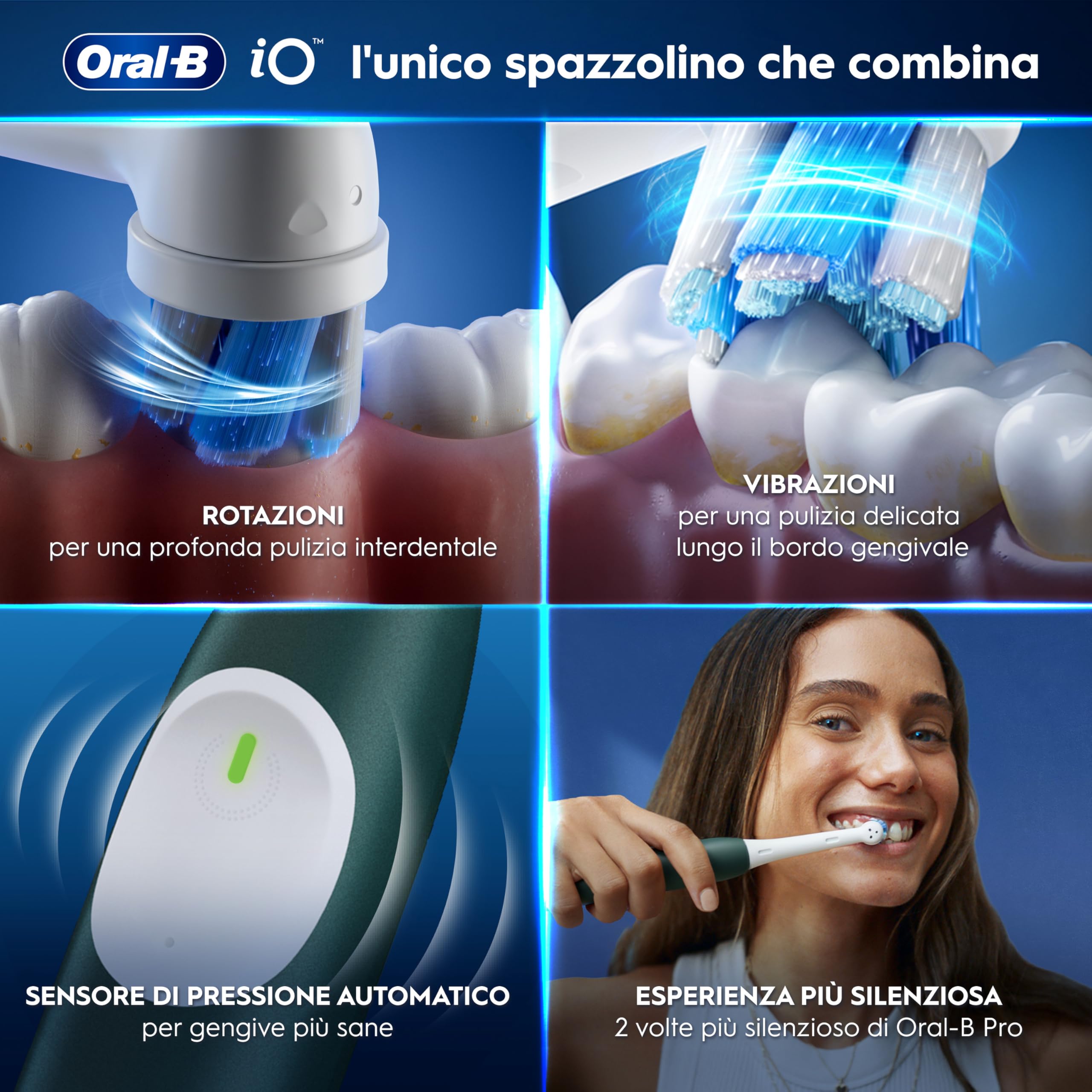 Oral-B Spazzolino Elettrico iO 2 Verde, 1 Testine Di Ricambio, Spazzolino Elettrico Ricaricabile, Pulizia Denti Efficace, Copri Testine, Sensore Di Pressione, Delicato Sulle Gengive, Custodia