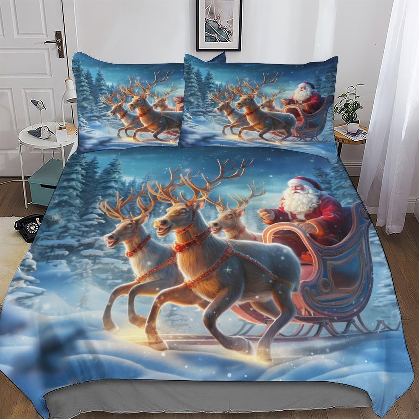 Housse de couette père Noël 3 pièces le cadeau idéal pour le lit des enfants