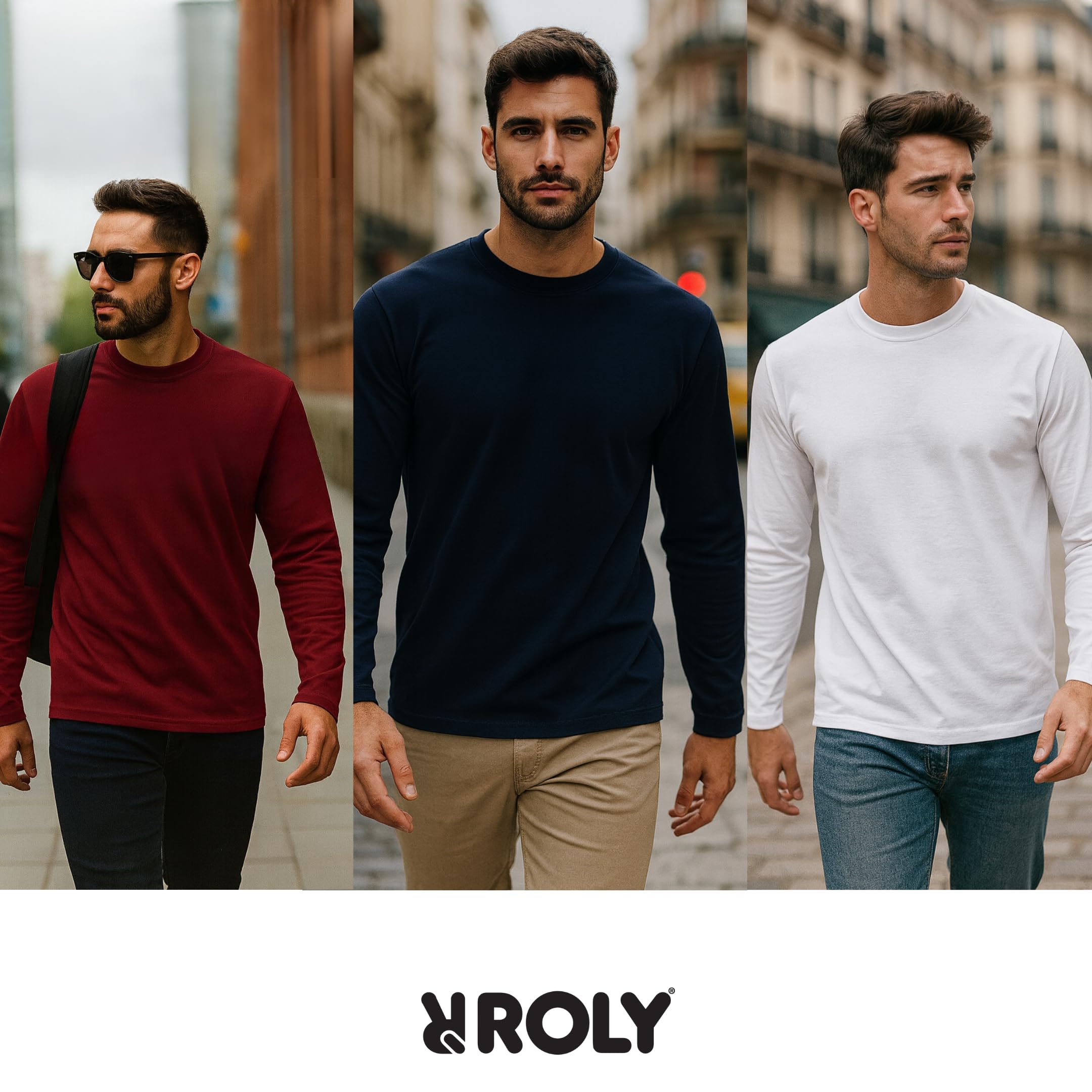 Roly Pack 5 Camisetas Manga Larga Hombre Extreme 1217 – Camisetas básicas 100% algodón, cómodas, Lisas y Resistentes