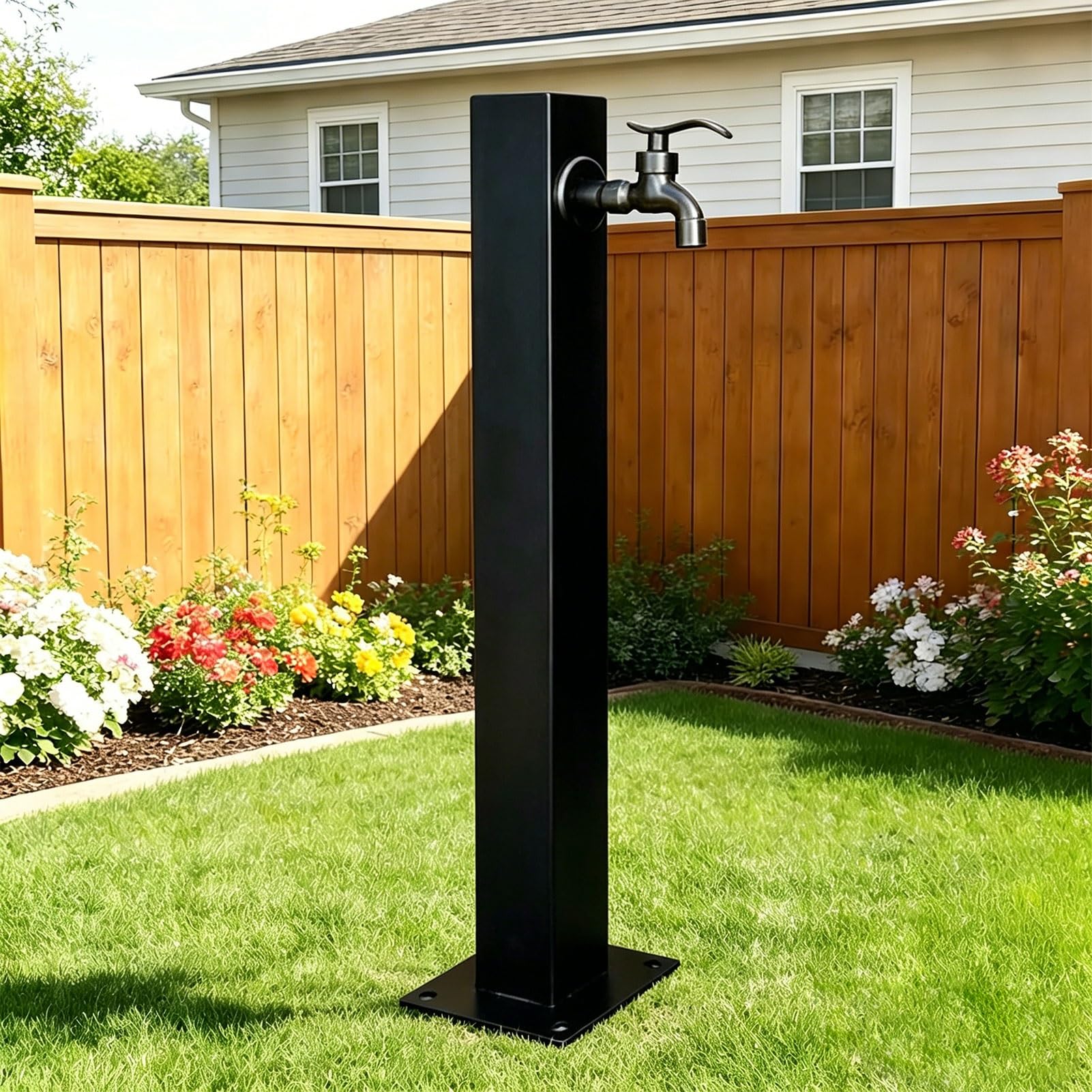Columna de agua para exterior con grifo, grifo de jardín de acero inoxidable 304 con soporte para manguera, grifos para patio resistente a la congelación y al óxido(Height: 95cm/37.4in)