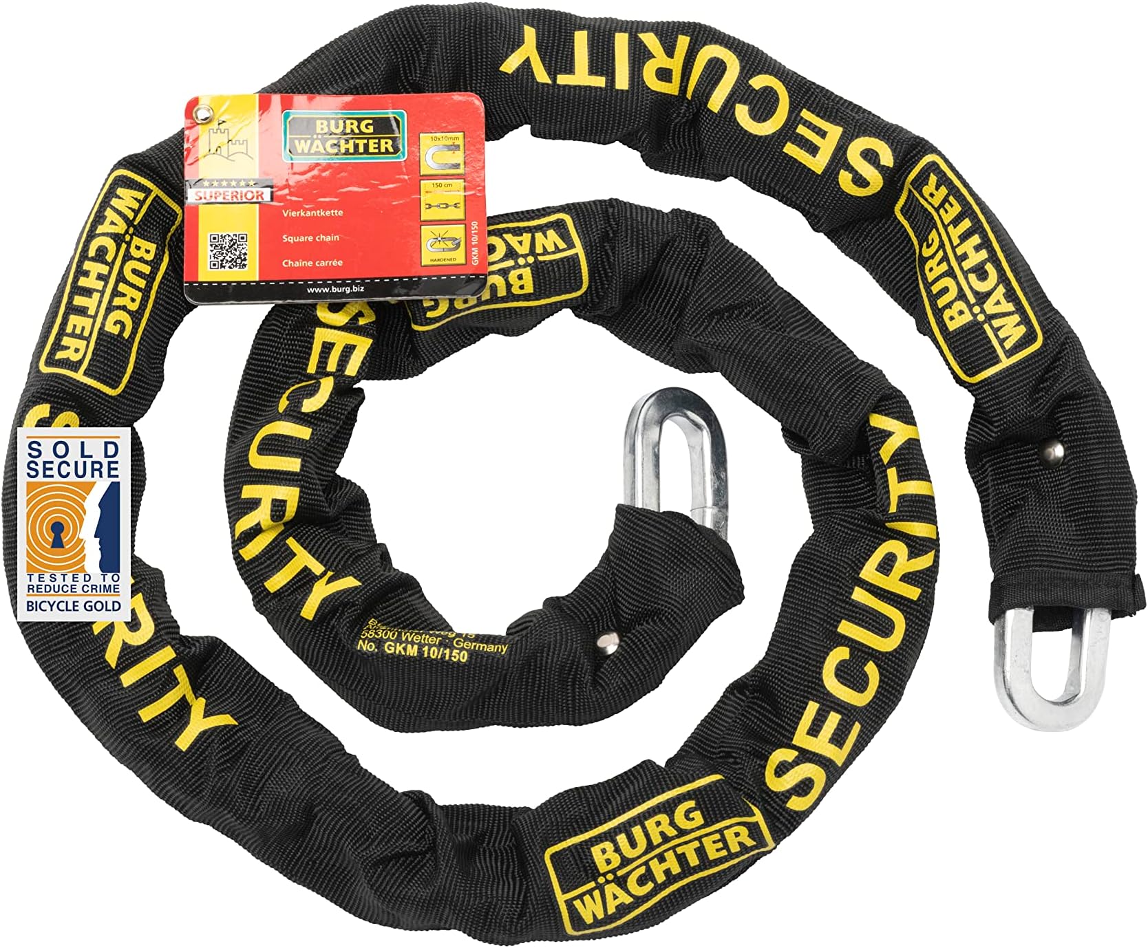 BURG-WÄCHTER Square Link Security Chain, High Quality Sheath, Length: 100 cm, Link Diameter: 10 mm, GKM 10/100