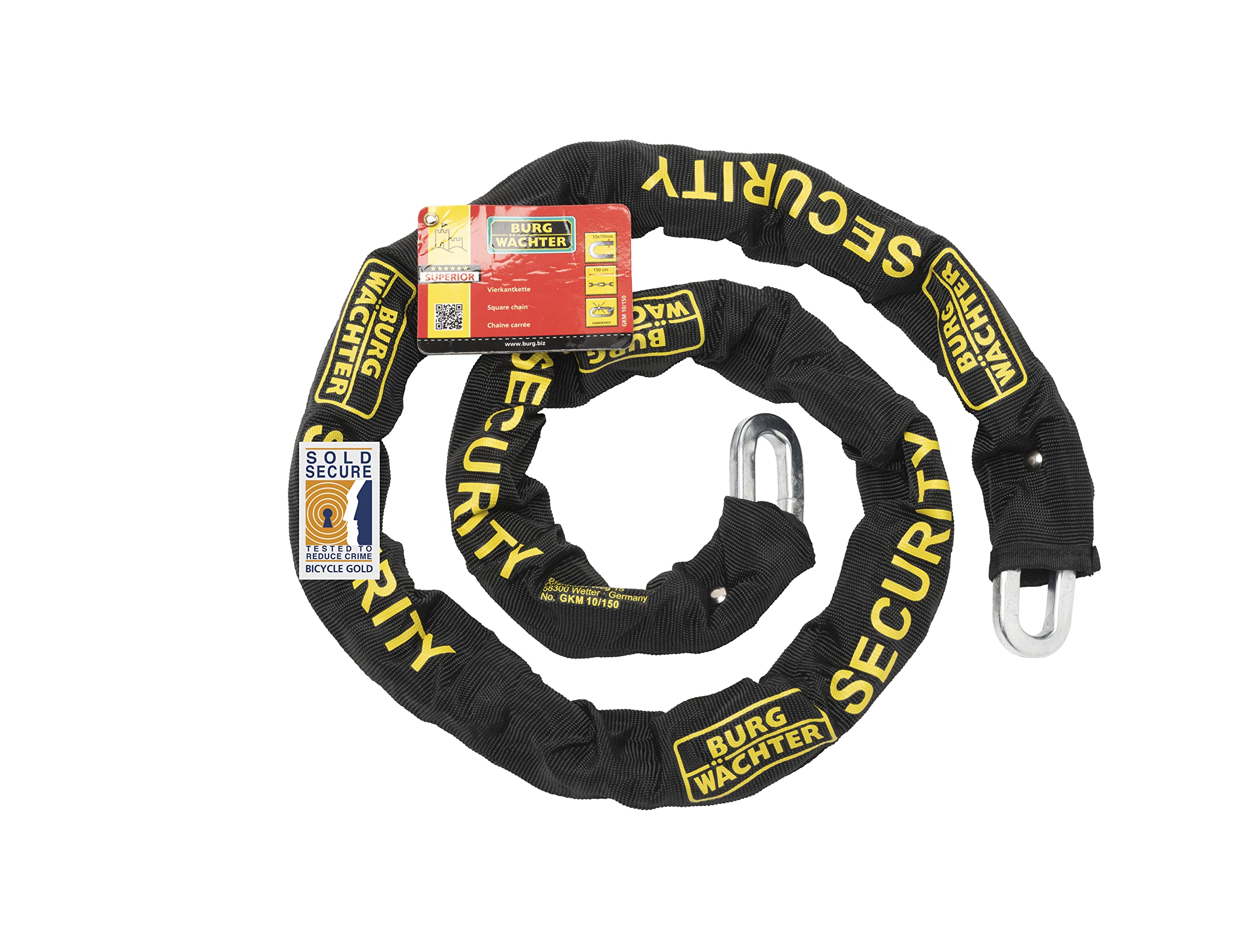 BURG-WÄCHTER Square Link Security Chain, High Quality Sheath, Length: 100 cm, Link Diameter: 10 mm, GKM 10/100