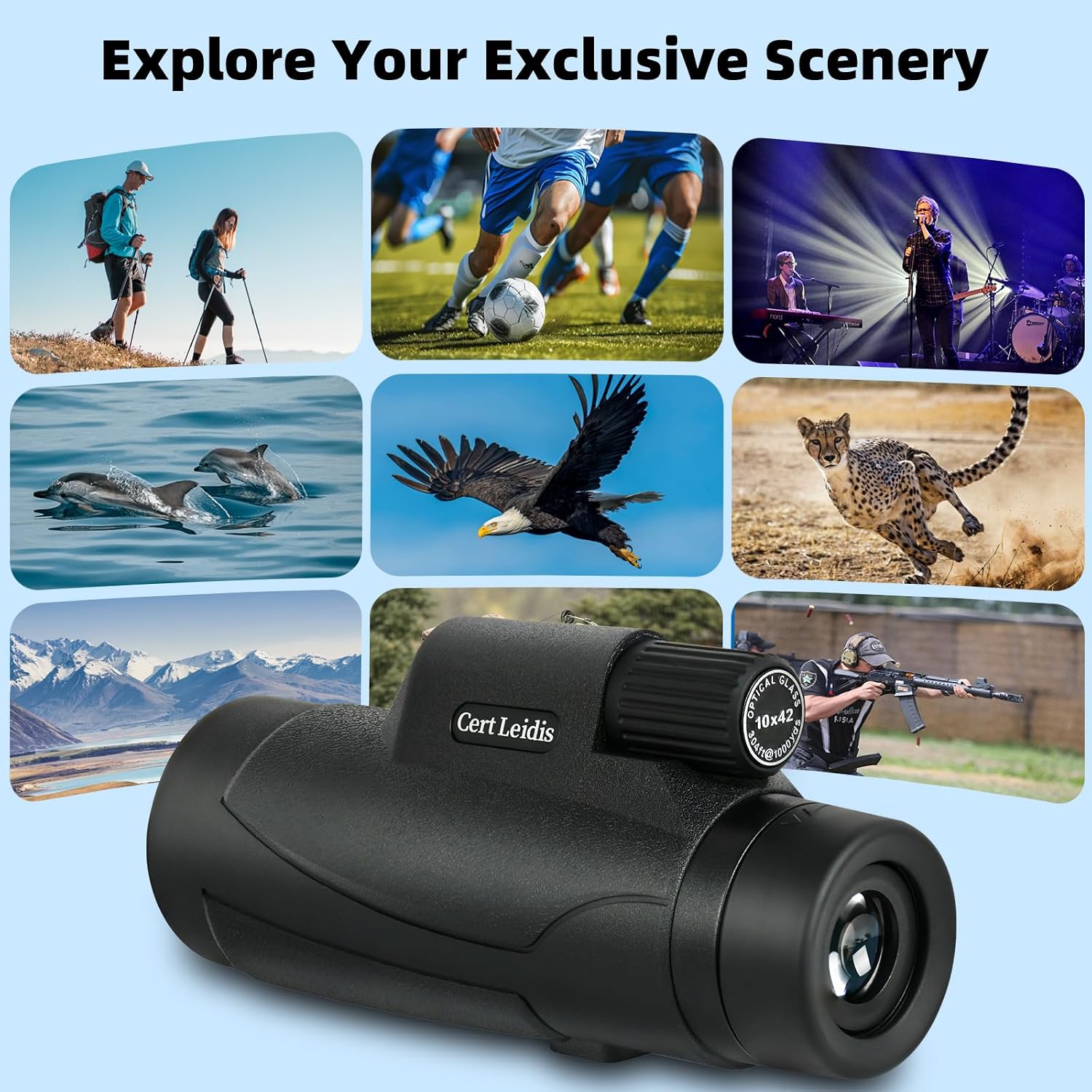 Monocular Telescope 10x42 HD for Adults with Tripod & Phone Adapter, BAK-4 Prism & FMC Lens Waterproof Compact for Bird Watching Stargazing Camping Hiking Hunting Wildlife Travel