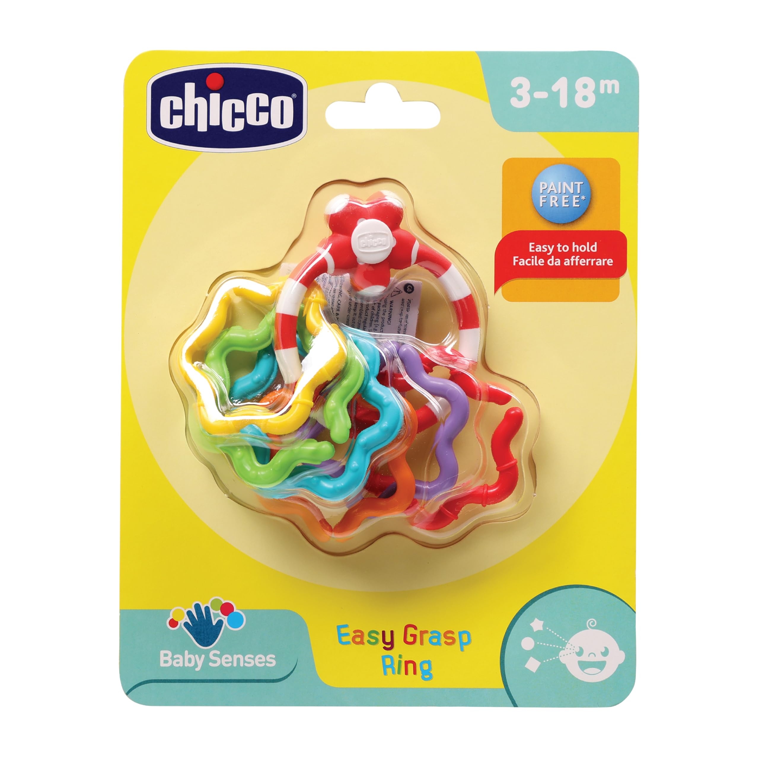 Chicco Easy Grasp Rings| Rattle for Babies, Infants & Toddlers of 3 to 18 months| 6 Detachable Colorful Rings for Sensory Play |Paint-free