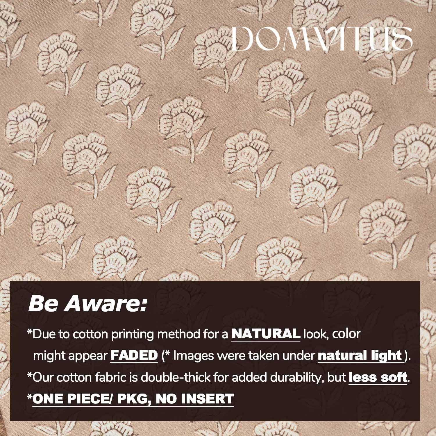 DOMVITUS Floral Pillow Covers 20x20 Throw Pillow Covers Decorative Farmhouse Block Floral Print Vintage Pillow Cover for Living Room Couch Bed, Light Camel, 1PC