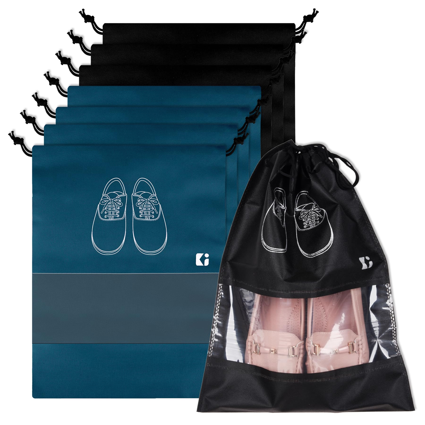 Pack of 8 Shoe Bags | Shoe Bags for Travel | Non-Woven Shoe Storage Bags | Storage Organizers Set | Shoe Cover with Transparent Window | Shoe Dori Cover | Navy Blue & Black-image-42