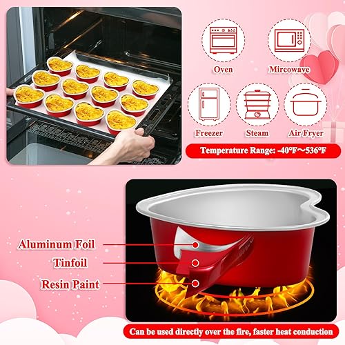 Miniatura 4 de Modacraft Paquete de 120 moldes para pasteles en forma de corazón con tapas, papel de aluminio desechable de 3.4 onzas, moldes para magdalenas,