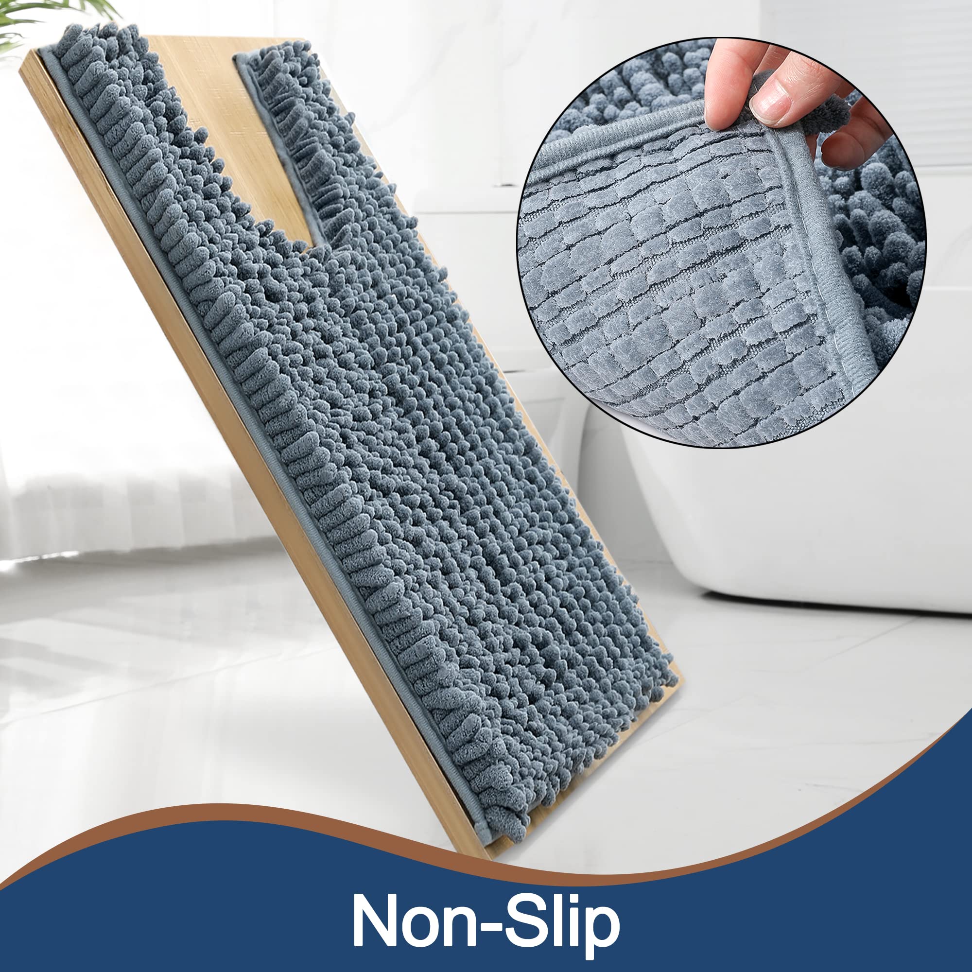 FLOLEOPA Tapis de salle de bain à poils longs antidérapant en forme de U (61 x 50,8 cm, bleu poussière) pour salle de bain en microfibre douce absorbante - Lavable en machine