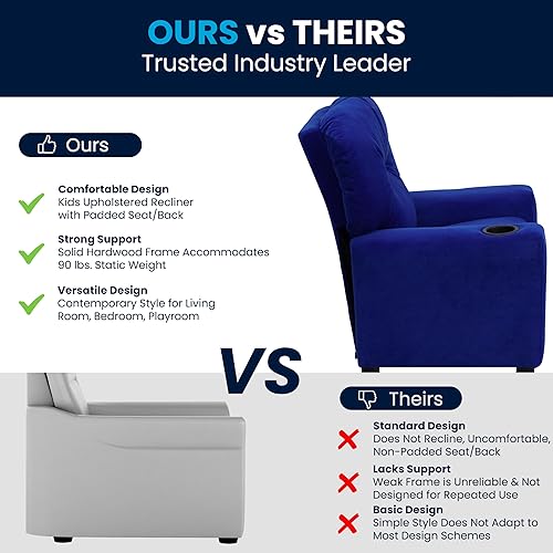 Miniatura 136 de Flash Furniture Chandler LeatherSoft - Silla reclinable para niños con portavasos y reclinable de seguridad, silla reclinable contemporánea para