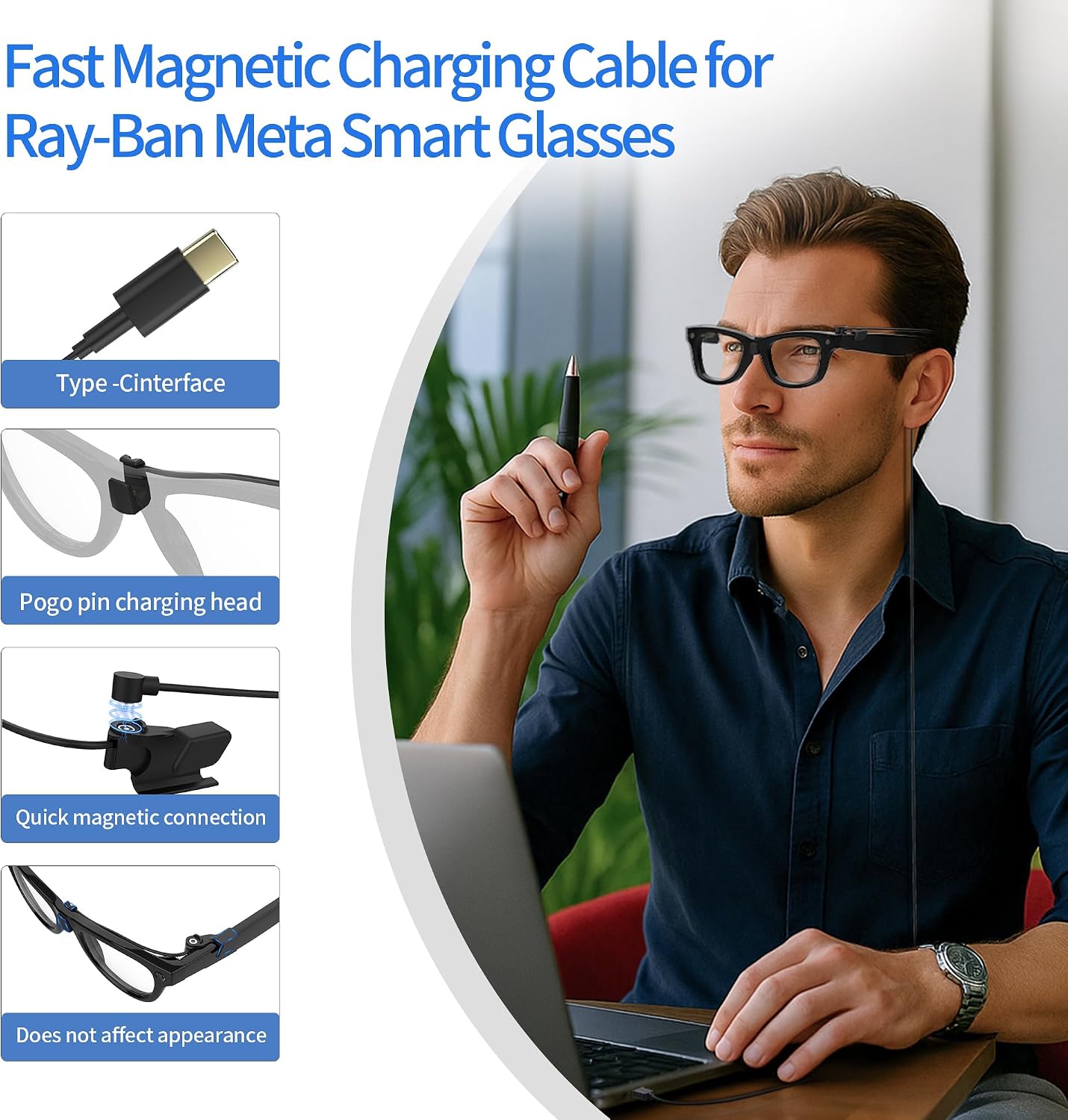 HiBloks Magnetic Charging Cable for Ray-Ban Meta Gen 2/1 & Oakley Meta HSTN image 5