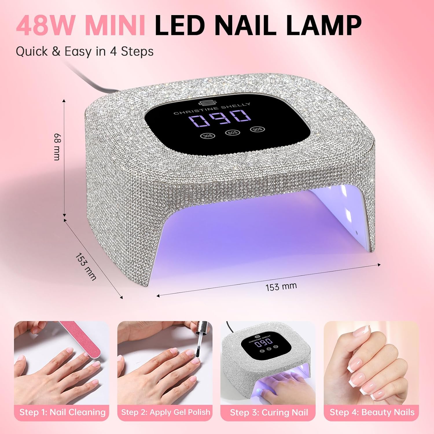 UV Nail Lamp, UV Light for Gel Nails,48W Plug-in Mini Diamond Nail Lamp Nail Dryer with Touch Control Auto Sensor and 3 Timer Settings Nail Light Portable Curing Lamp (White Diamond)
