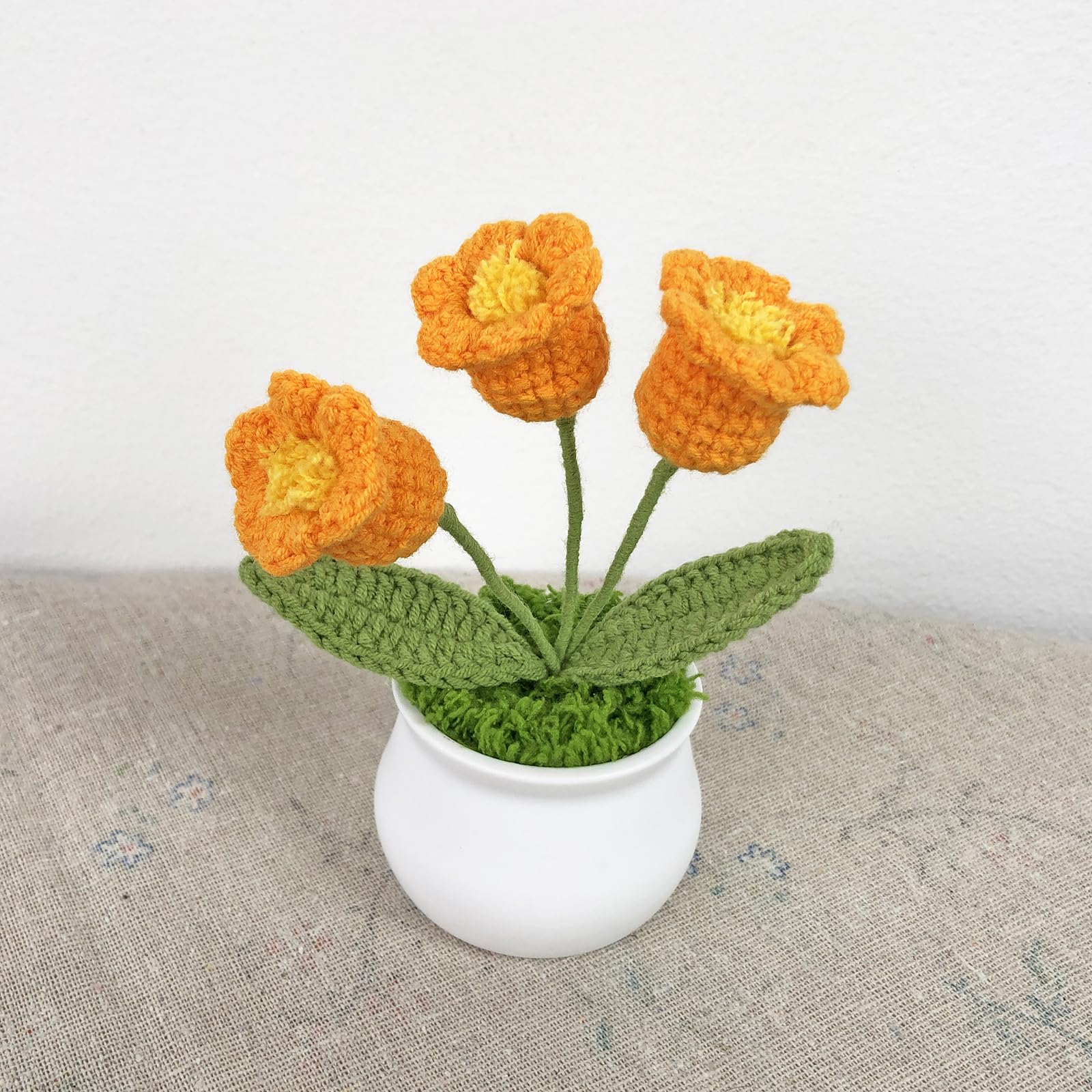 Joekaran Crochet Flowers Cute Little Flower, Farmhouse Fall Decor, Autumn Gifts for Women and Home, Thanksgiving, Halloween, Christmas, Office Desk Decoration (Orange Lily of the Valley)