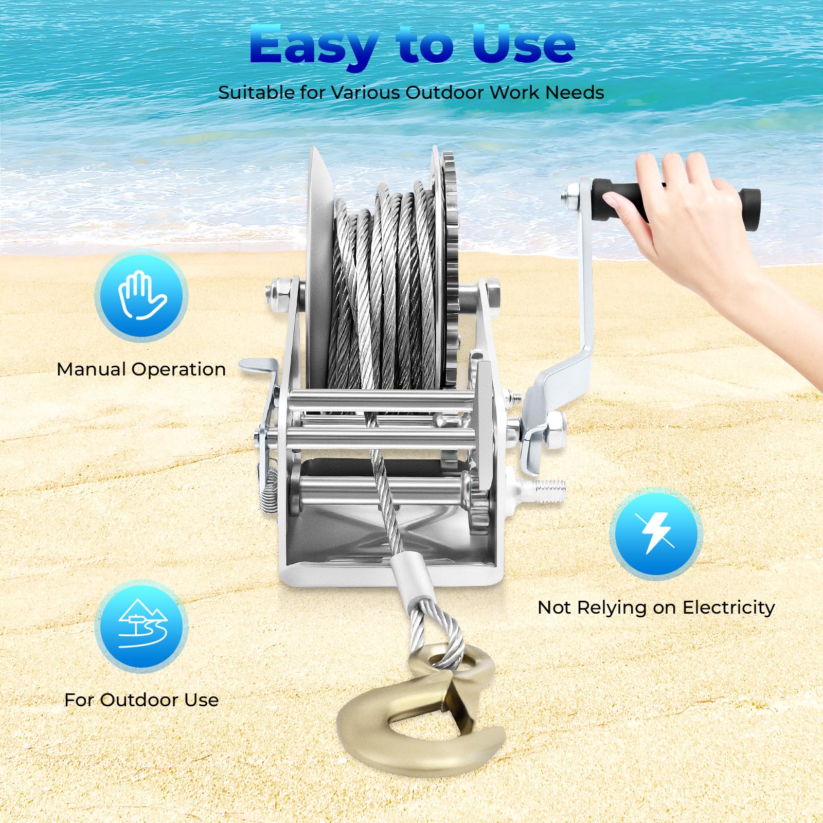 Treuil Manuel De 1500kg Avec Câble Métallique Pour Montage En Surface