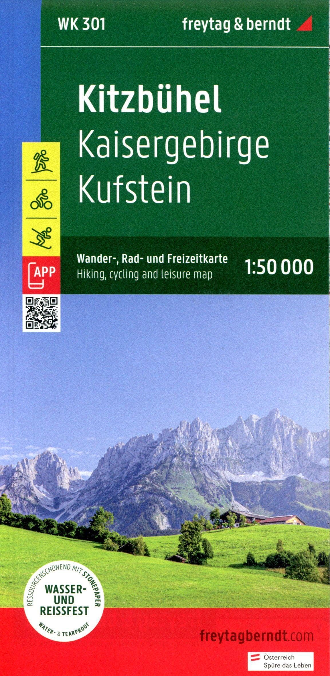 Kaisergebirge Kufstein Hiking, Cycling and leisure map: Kaisergebirge - Kufstein, mit APP, wasserfest und reißfest