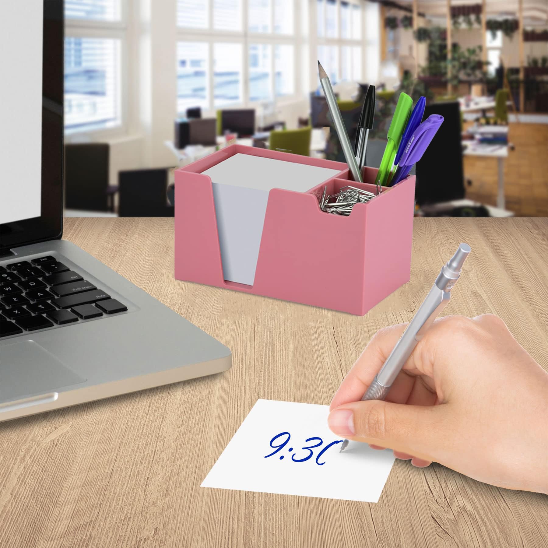 Acrimet Desktop Organizer Pencil, Pen, Paper, Clip, Caddy Holder (Plastic) (White Paper Included) (Solid Pink Color) - Image 4