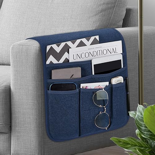 Soporte de control remoto para sillón reclinable, organizador antideslizante con 5 bolsillos para revista, tableta, teléfono, iPad