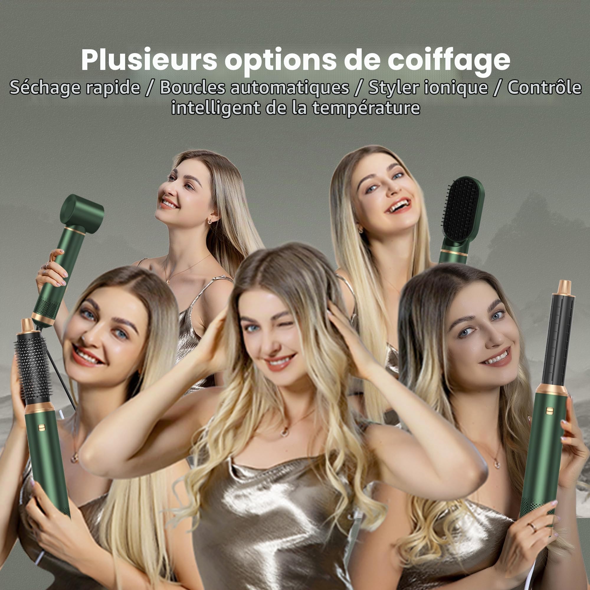 Air Brush 5 en 1, seche cheveux 5 en 1 avec Brosse Soufflante, Lisseur cheveux, Boucleur a cheveux, Thermal Brush, Air Styler 5 en 1 pour Sécher, Boucler, Lisser