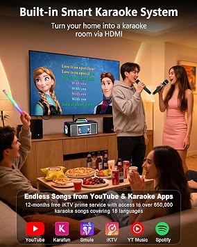 480W Smart Karaoke Machine for Adults with Screen Lyrics Display HDMI to TV