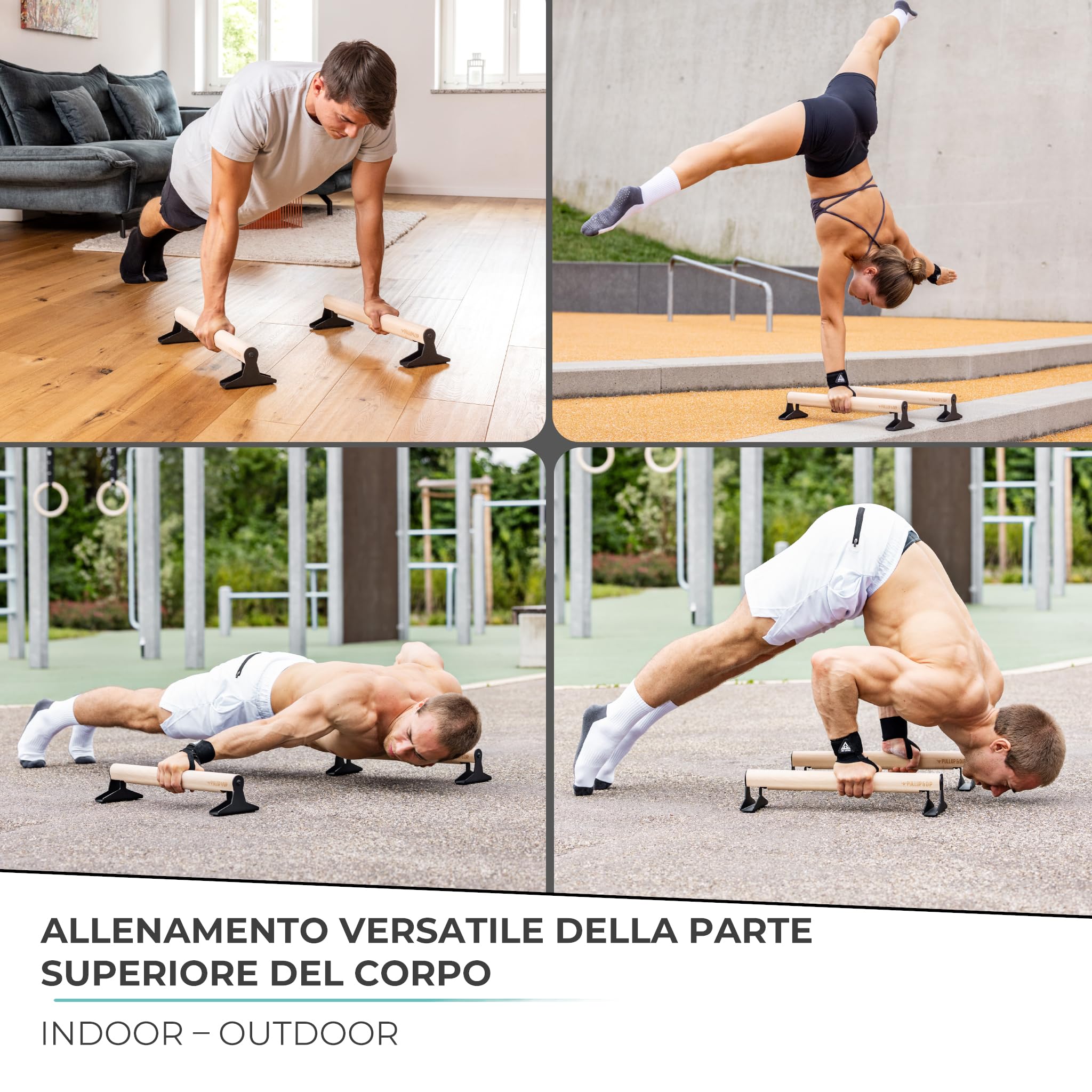 PULLUP & DIP Parallele in Legno, Parallettes Basse o Medie con Maniglie Ergonomiche, Barre Parallele Maniglie per Flessioni per Calisthenics e Corpo Libero